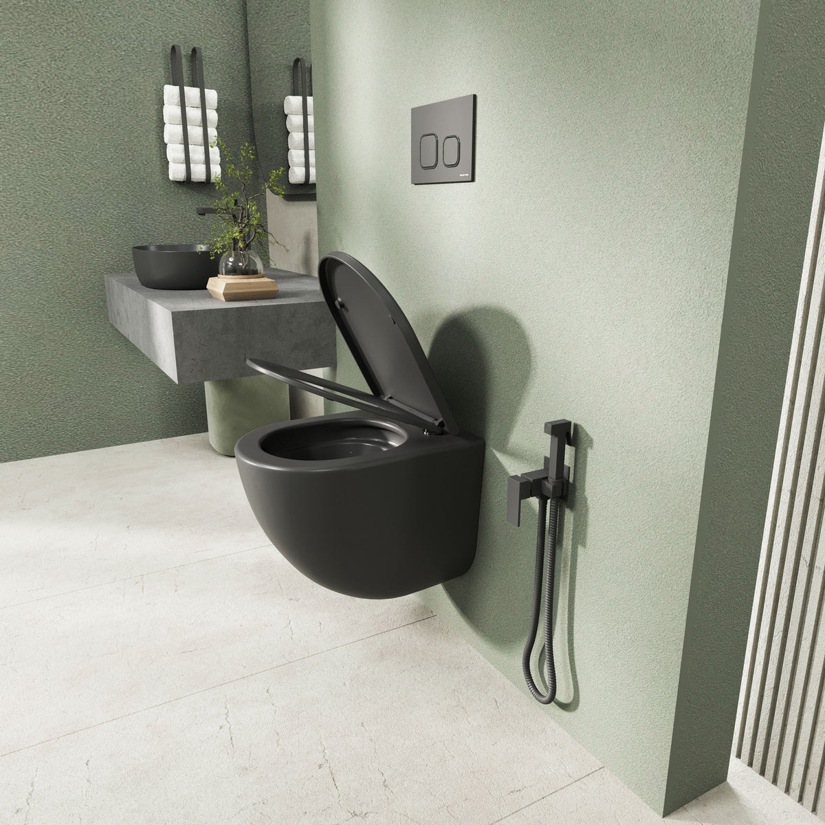 TWIN PRO inodoro suspendido con asiento Soft-close Middle Thick (descarga Tornado), negro mate