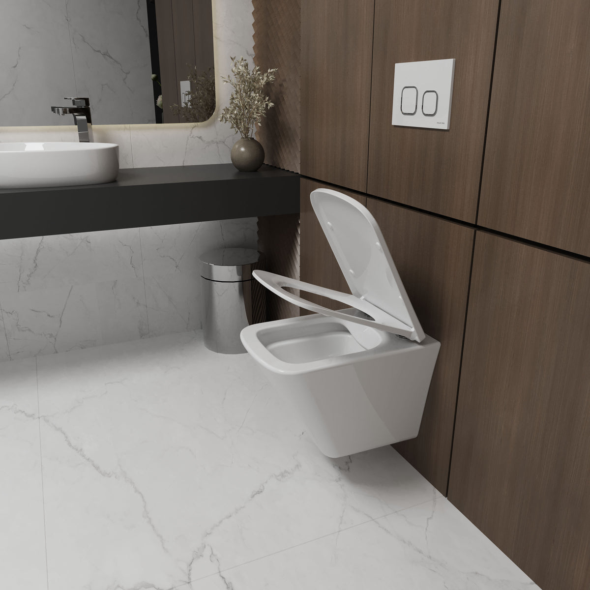 CUBE PRO inodoro suspendido con asiento Soft-close Middle Thick (descarga Rimless)