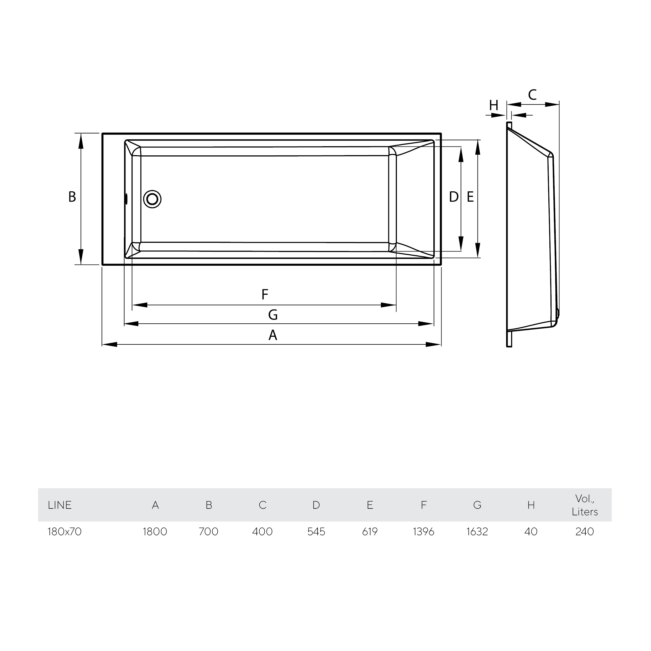 Bathtub Line 180x70