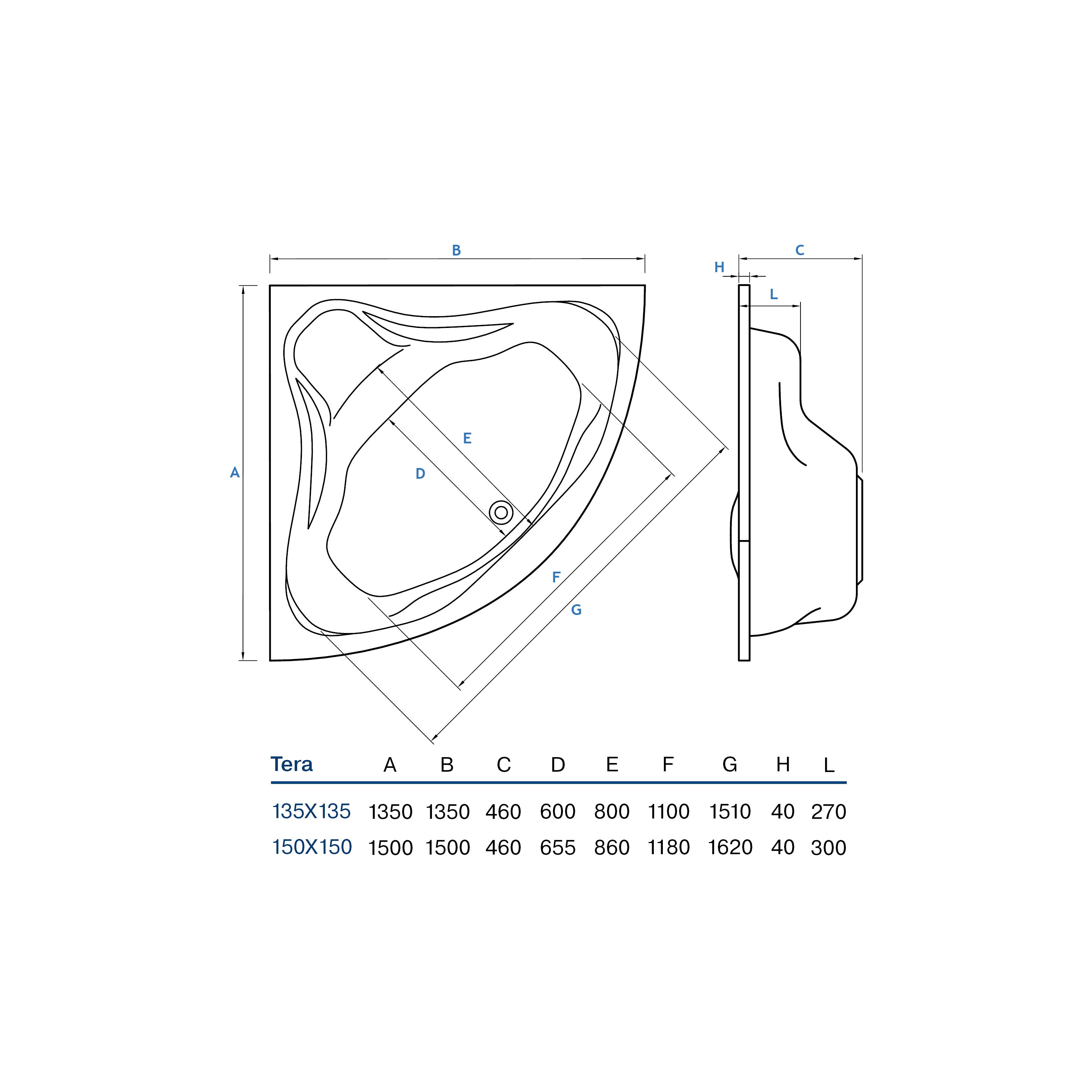 Bañera Tera 135x135