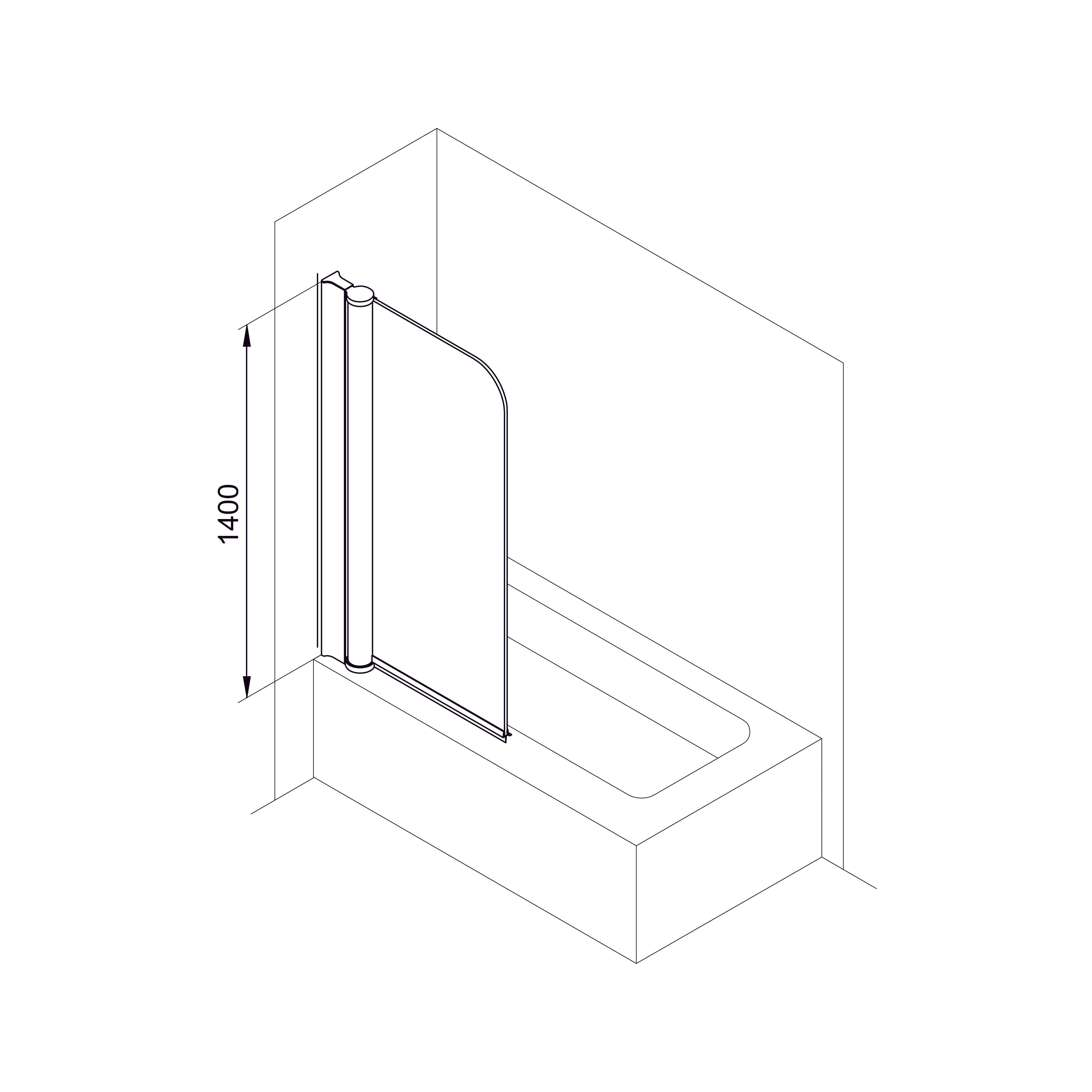 QP93(right) Parawan nawannowy jednoelementowy 750x1400 chrom; clear
