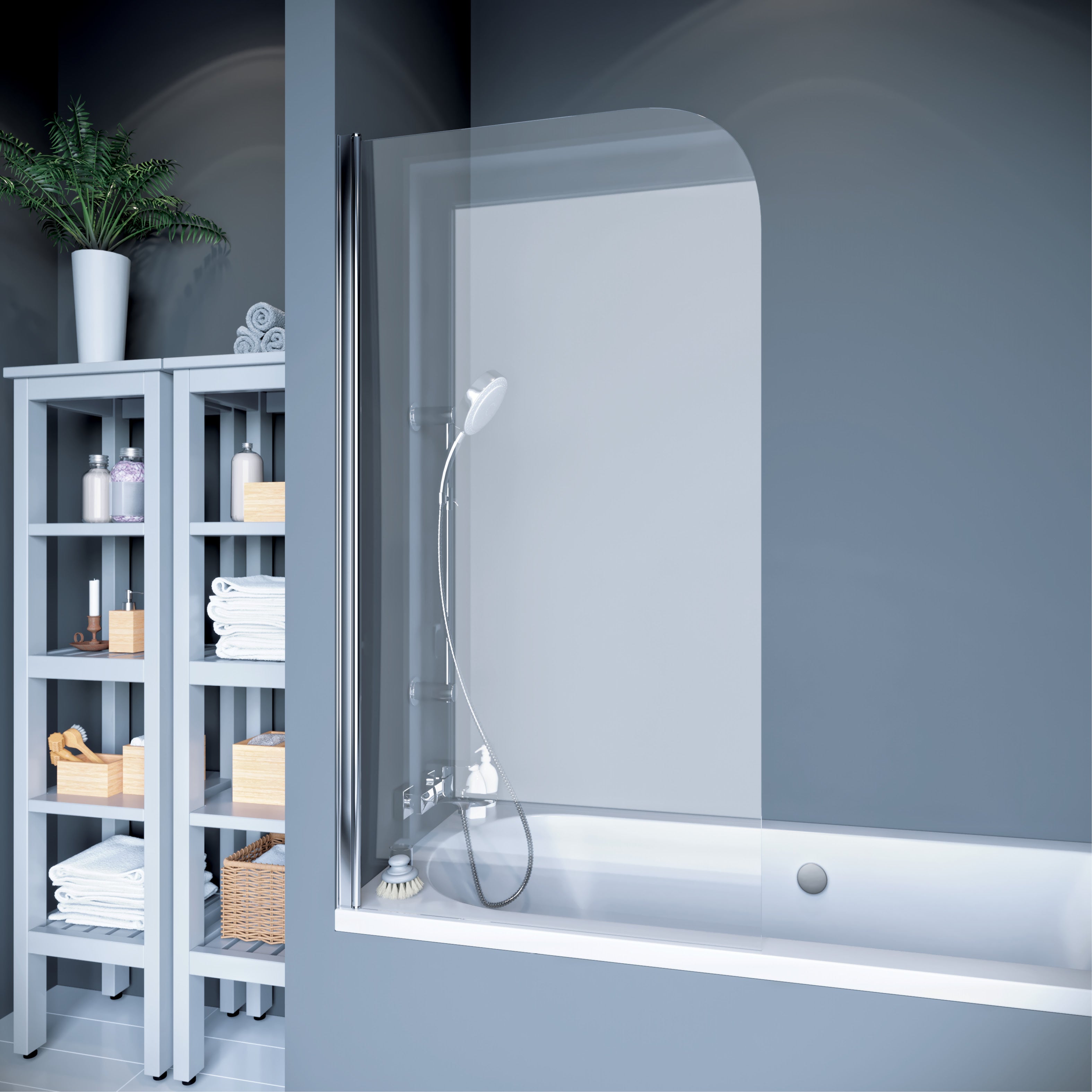 QP93 (left) single-piece bath screen 750x1400 chrome, clear