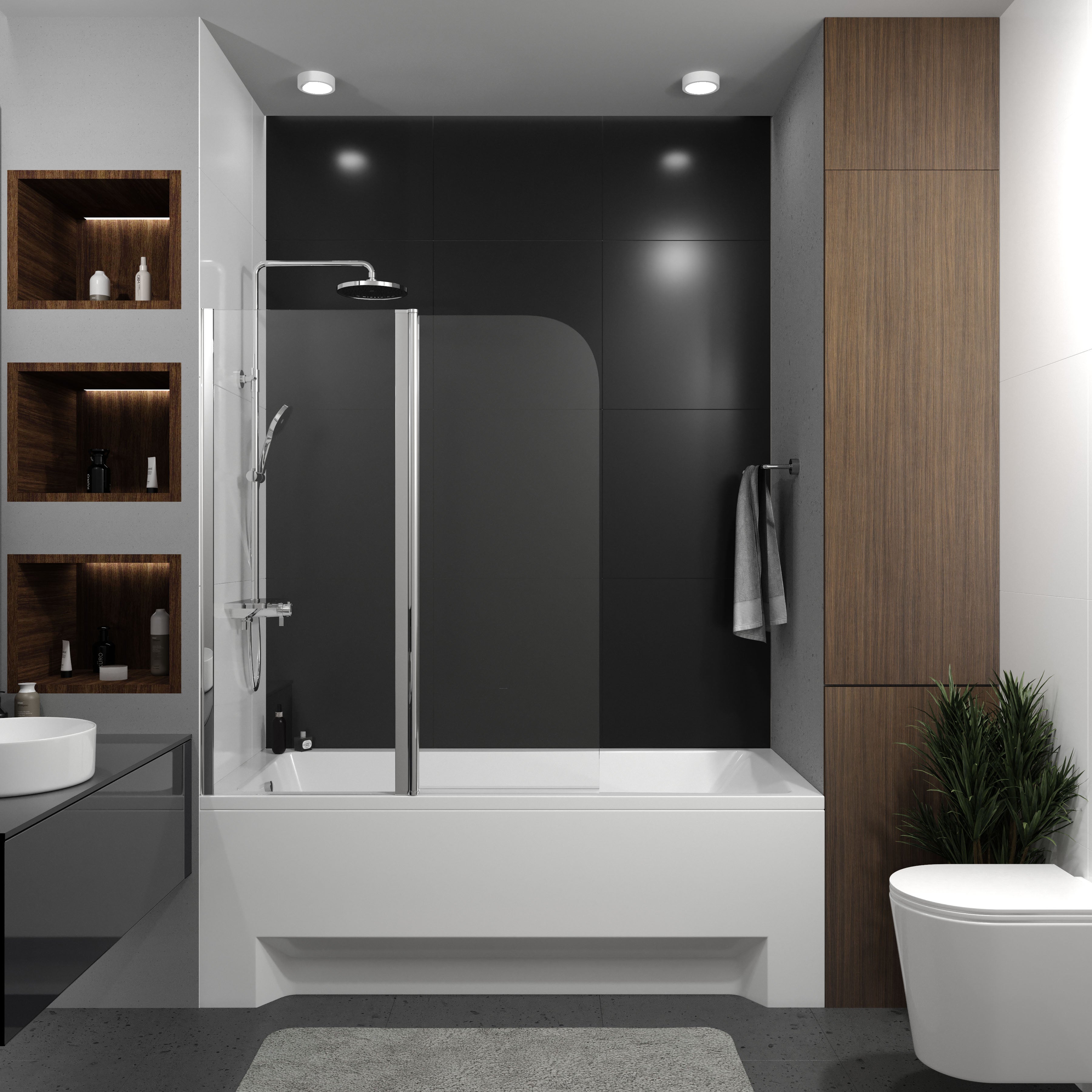 QP95 (left) Badewannenfaltwand zweiteilig 1150x1400 Chrom; Clear