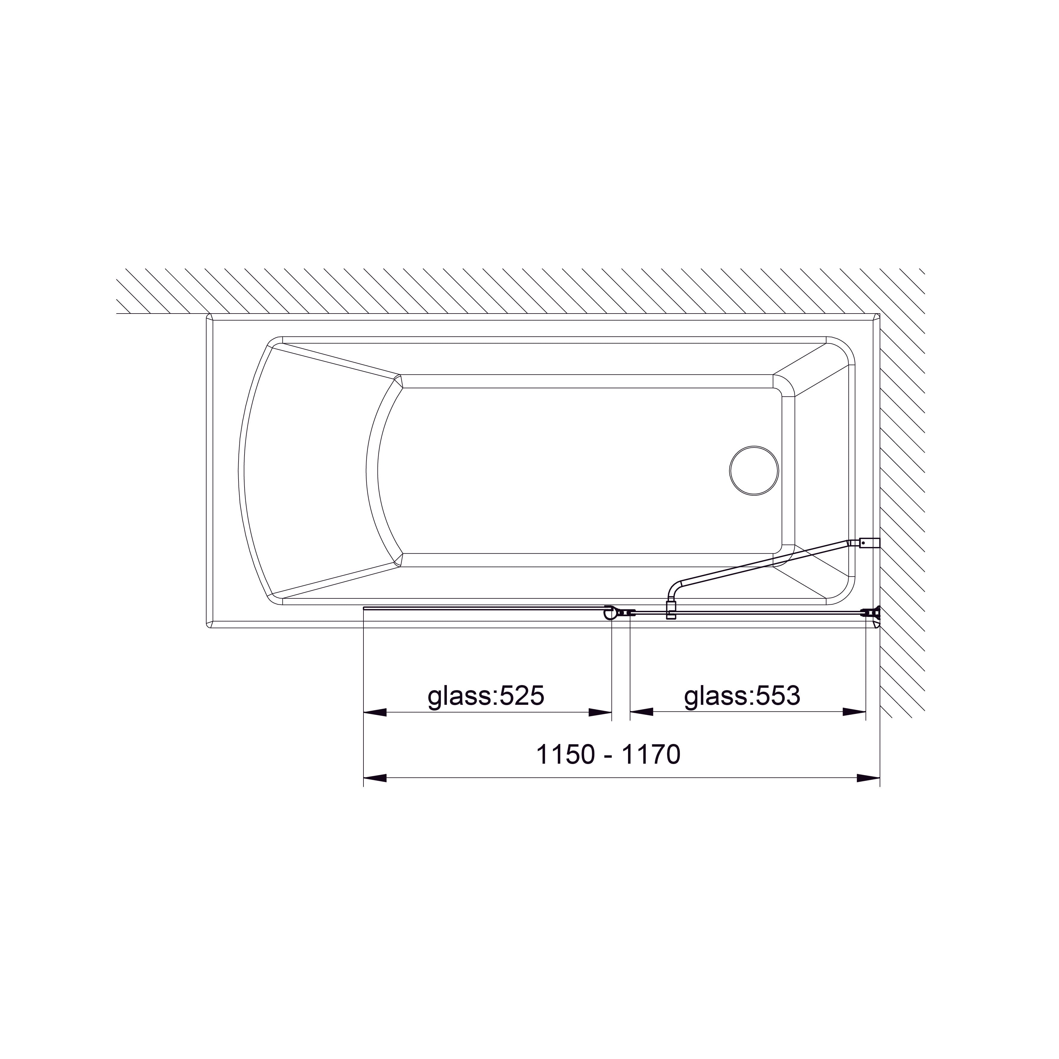 QP95(prawy) Parawan nawannowy dwuelementowy 1150x1400 chrom; clear