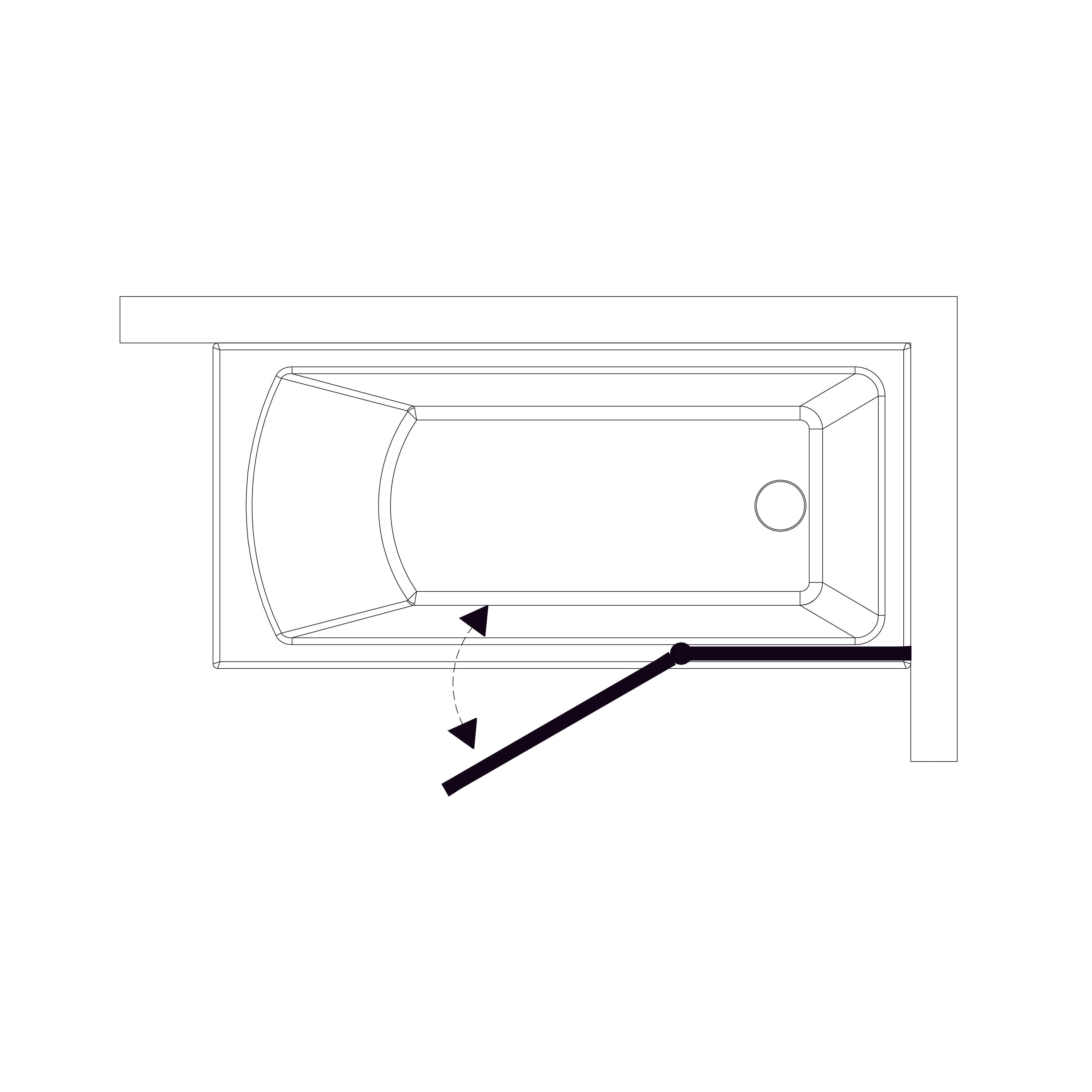 Шторка на ванну QP95(right) двоелементна 1150х1400 chrome; grape