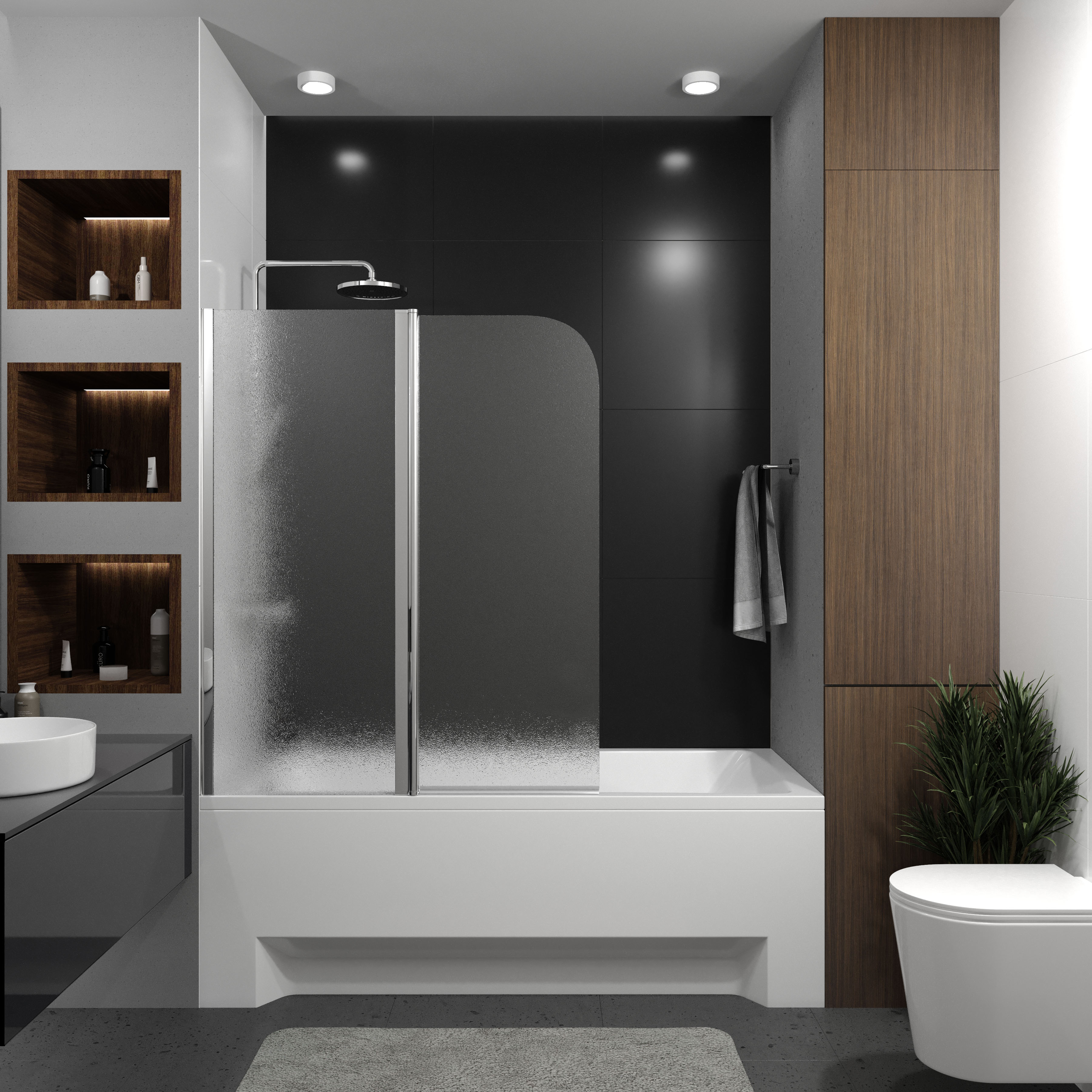 Шторка на ванну QP95(left) двоелементна 1150х1400 chrome; grape