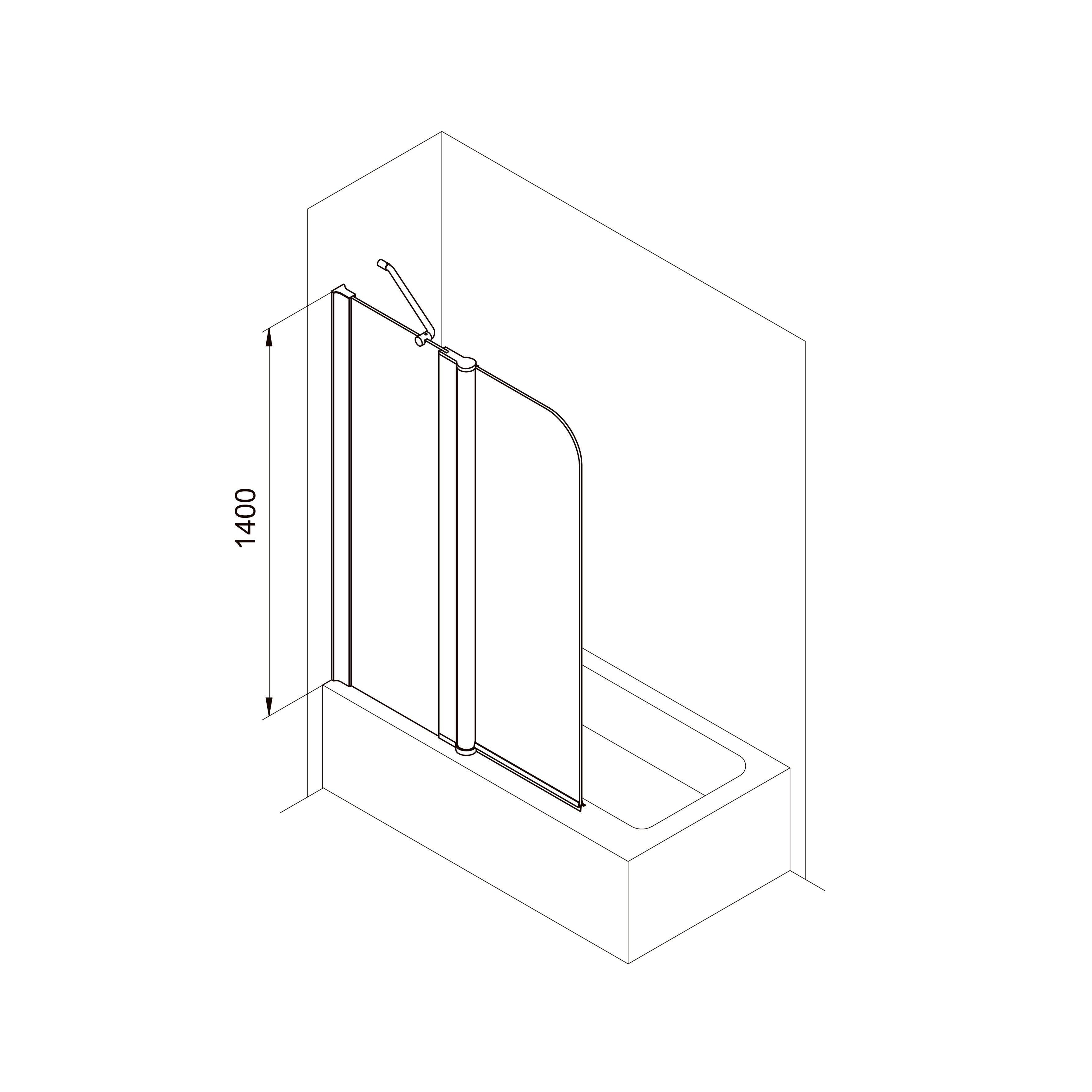 QP95 (left) mampara para bañera de dos elementos 1150x1400 mm, cromo; cristal grape