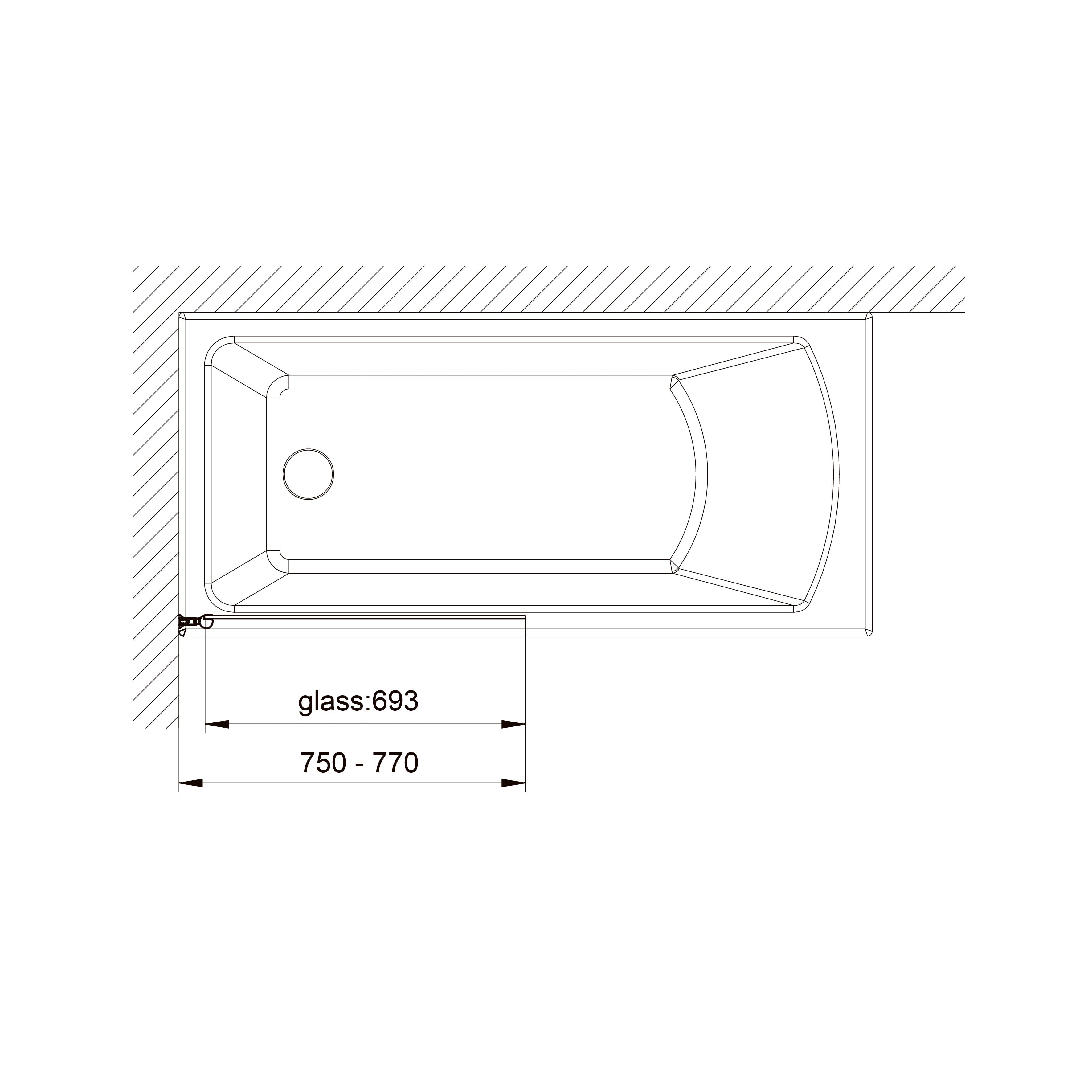 QP93 (left) Badewannenfaltwand einteilig 750x1400 Chrom; Clear