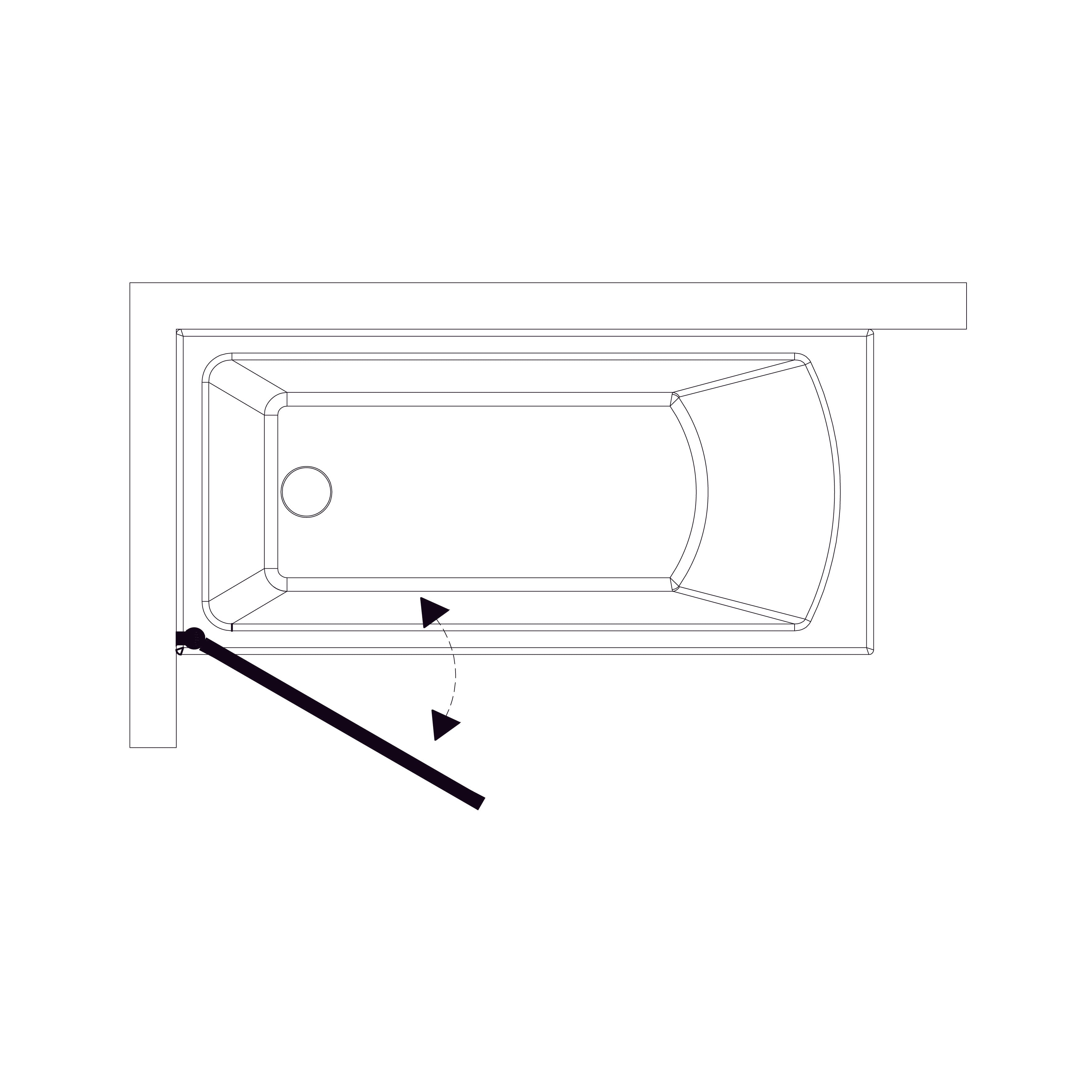 QP93 (left) single-piece bath screen 750x1400 chrome, clear