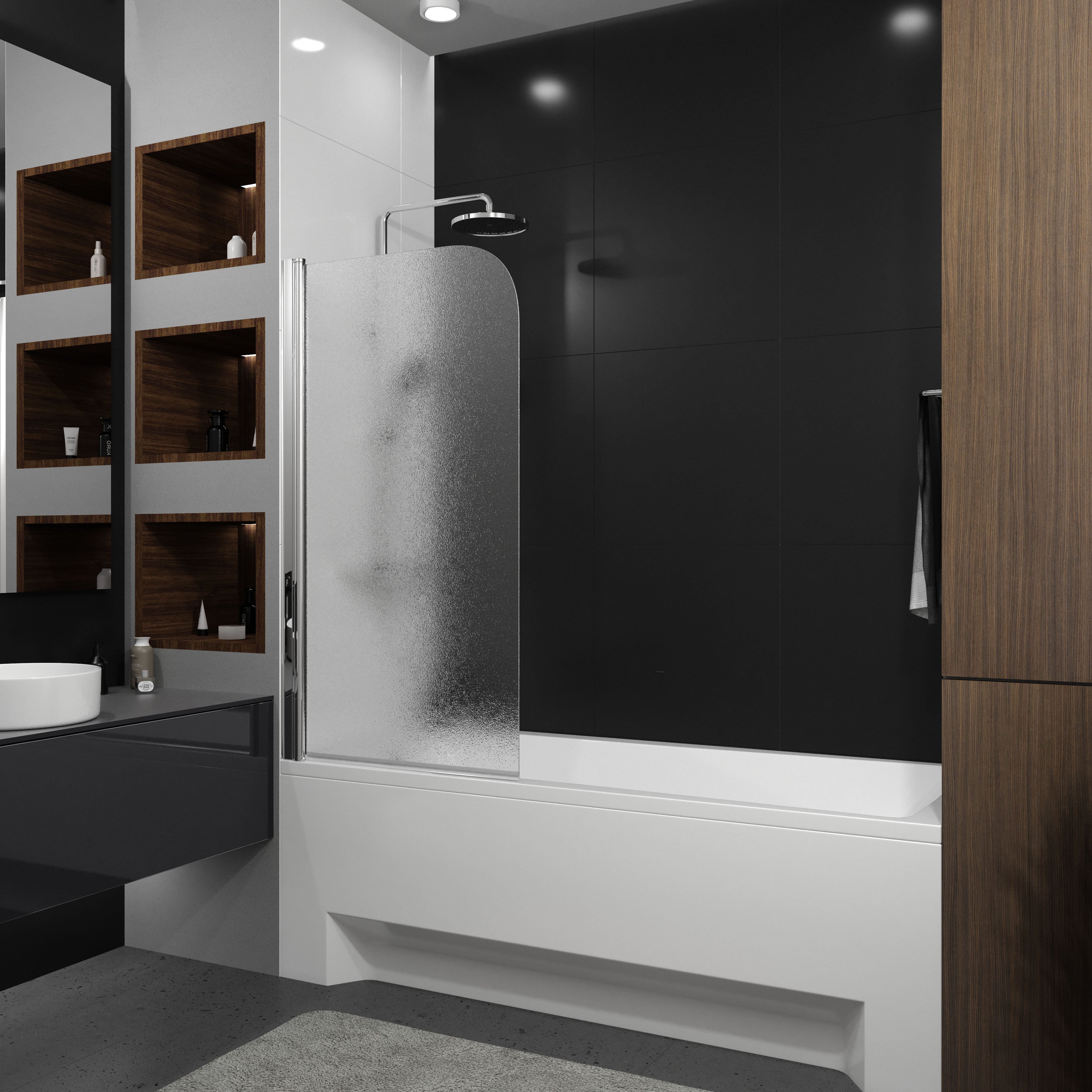 Шторка на ванну QP93(right) одноелементна 750х1400 chrome; grape