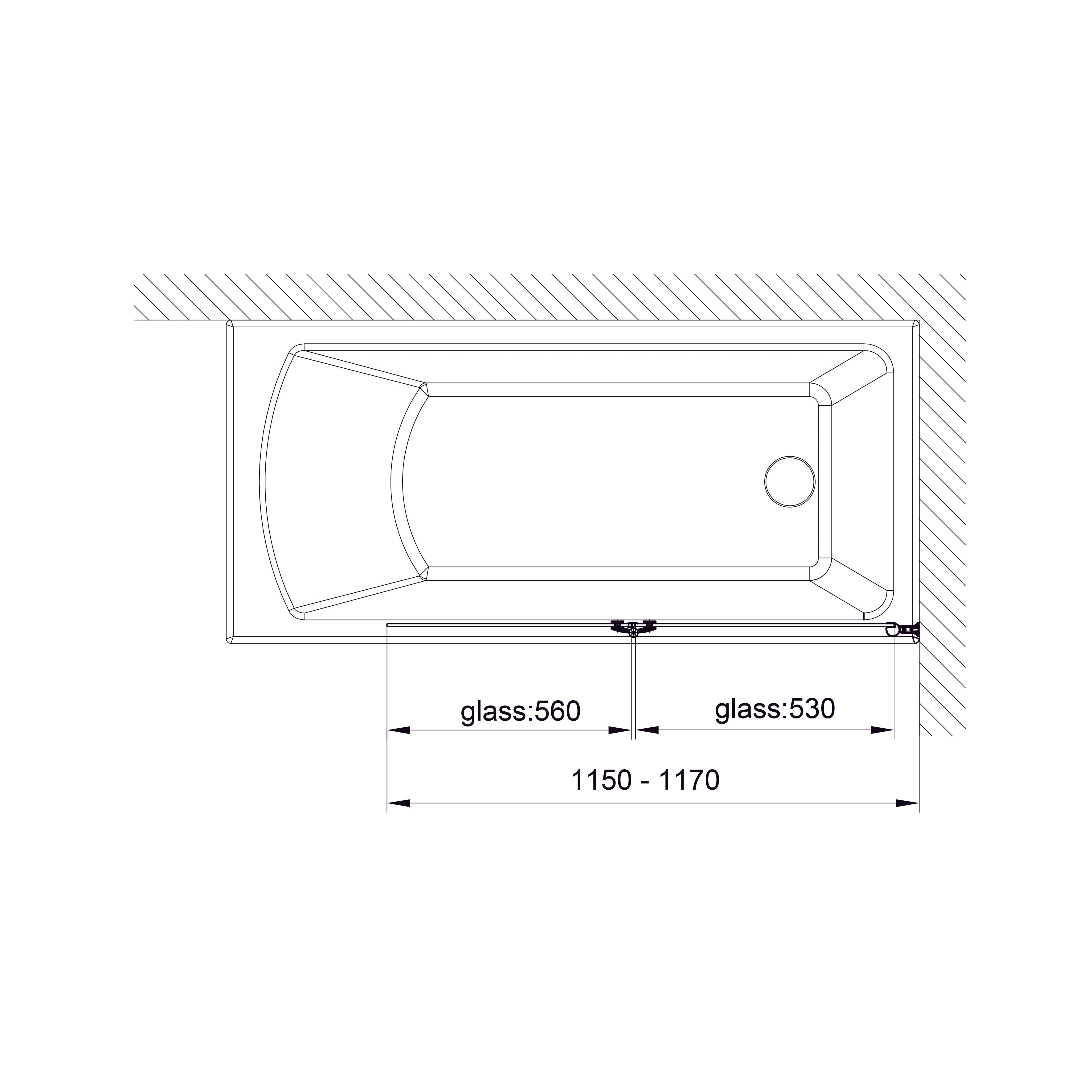 QP97 (right) mampara para bañera de dos elementos 1150x1400 mm, cromo; cristal clear