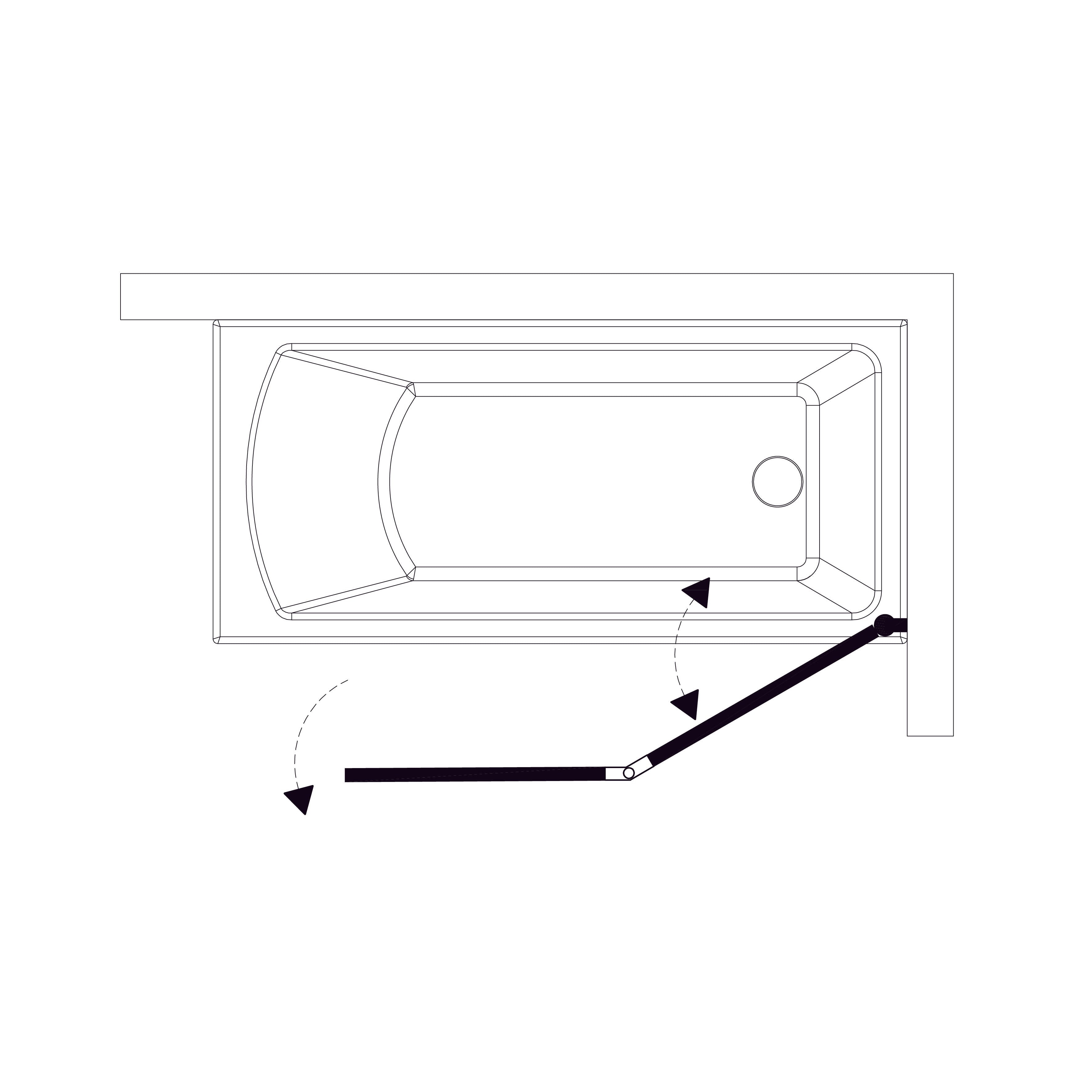 QP97 (right) mampara para bañera de dos elementos 1150x1400 mm, cromo; cristal clear