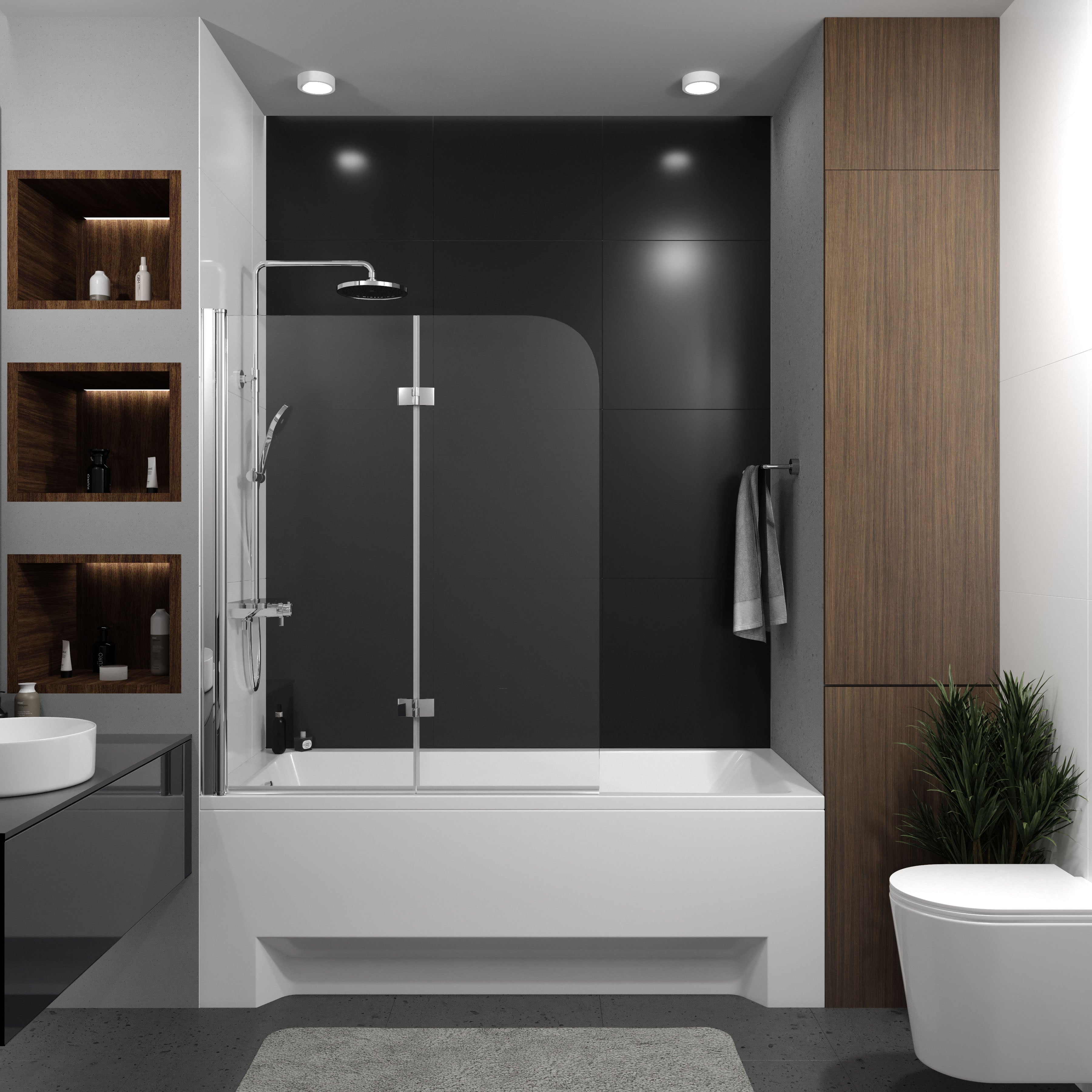 QP97 (right) Badewannenfaltwand zweiteilig 1150x1400 Chrom; Clear