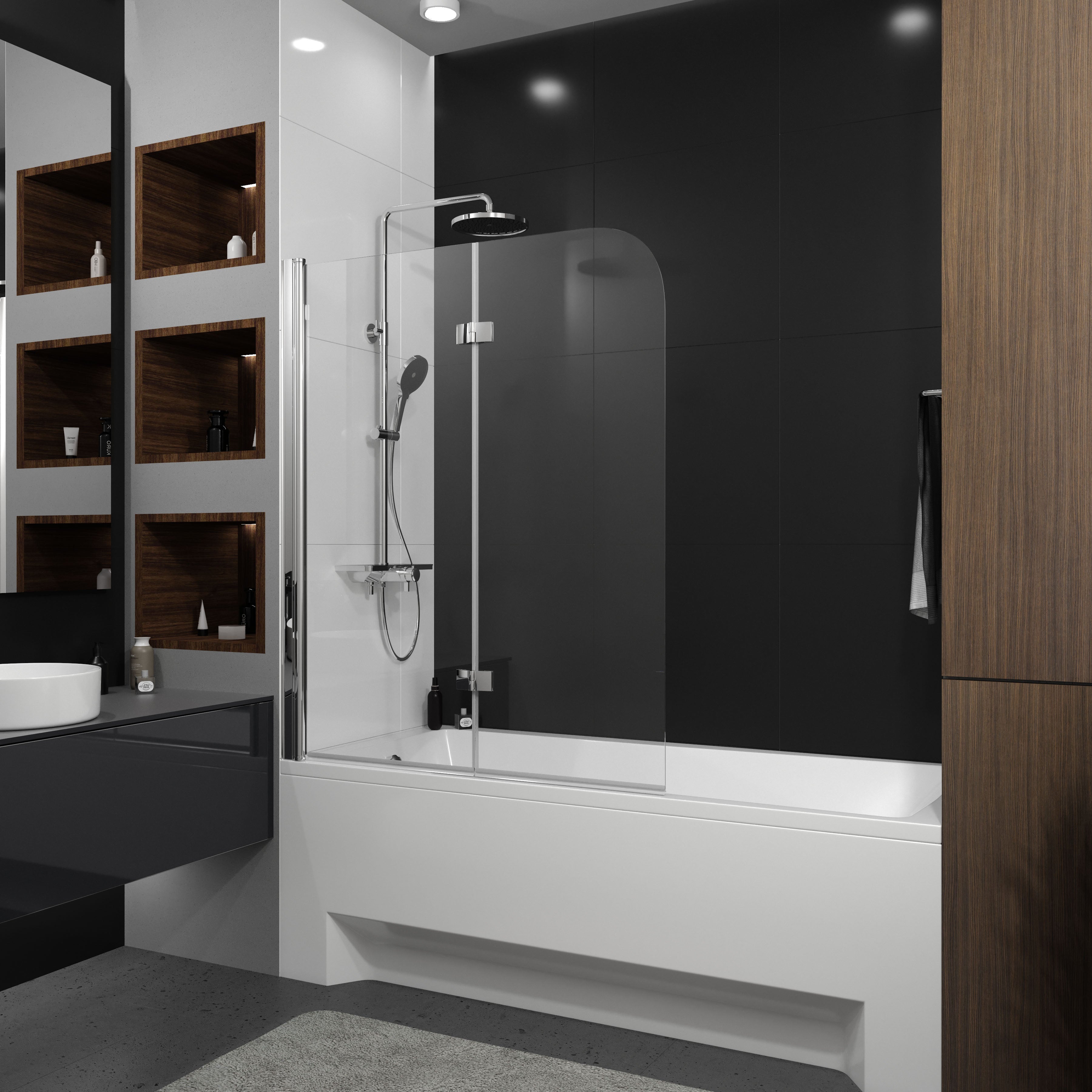 Шторка на ванну QP97(left) двоелементна 1150x1400 chrome; clear