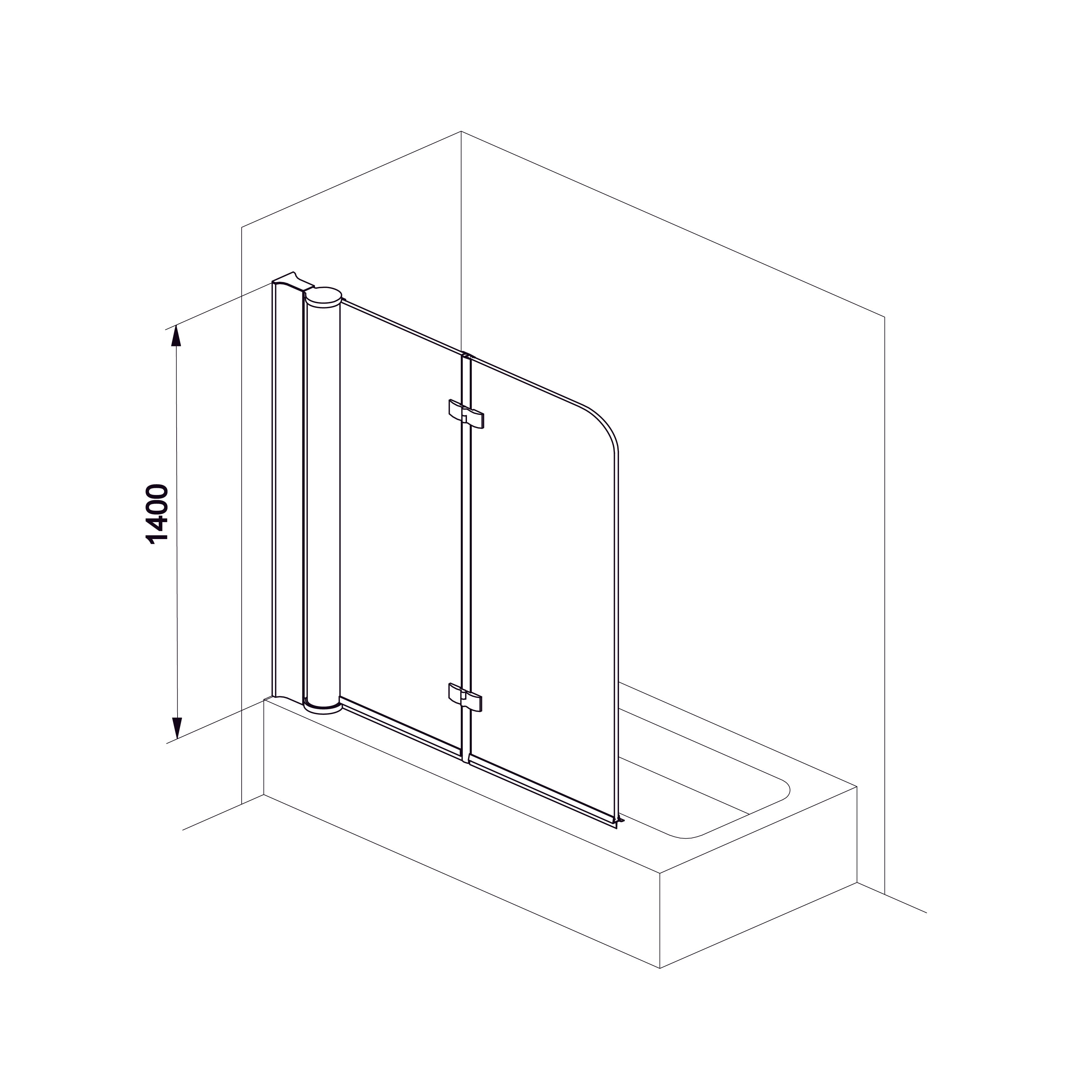QP97 (right) Badewannenfaltwand zweiteilig 1150x1400 Chrom; Clear