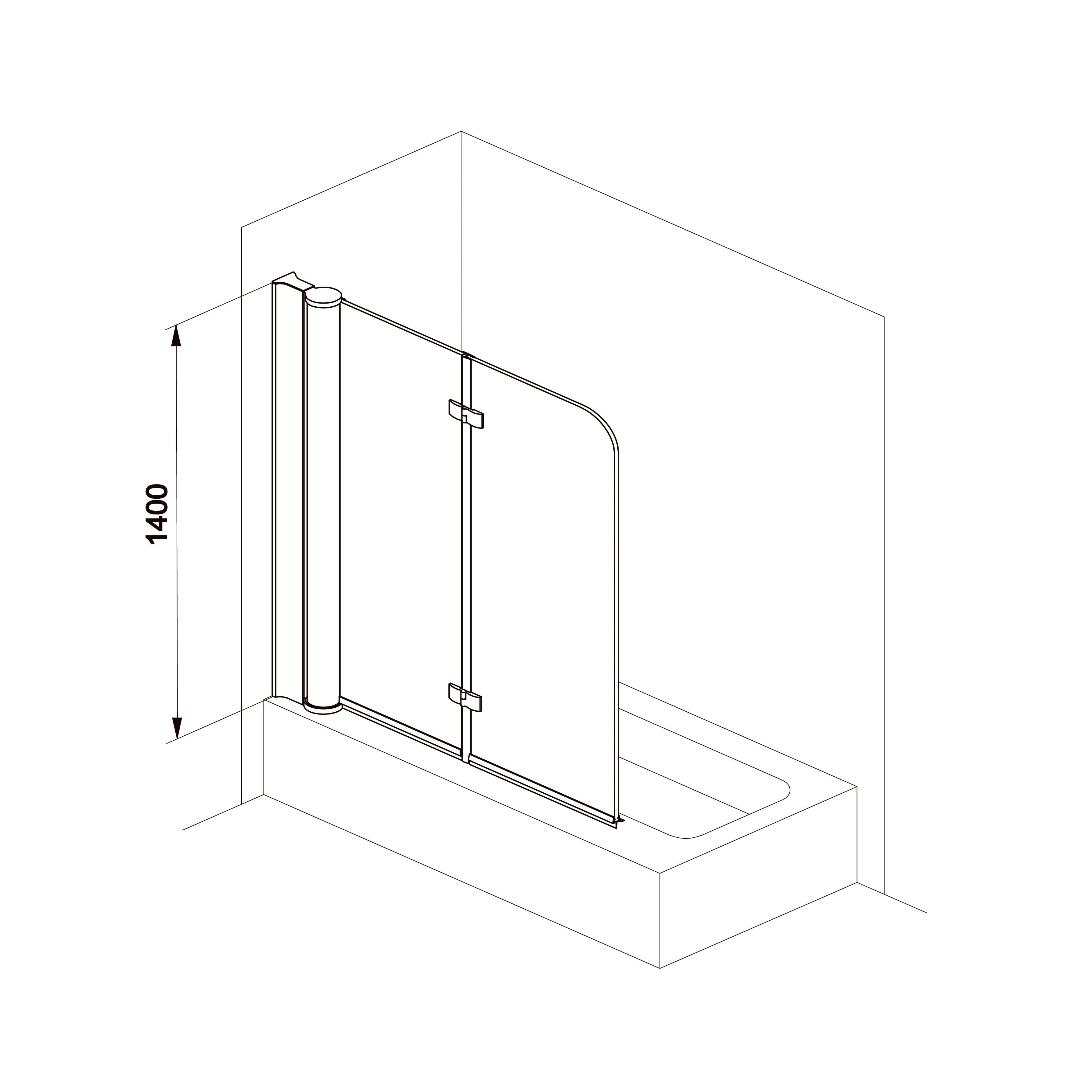 QP97 (right) mampara para bañera de dos elementos 1150x1400 mm, cromo; cristal grape