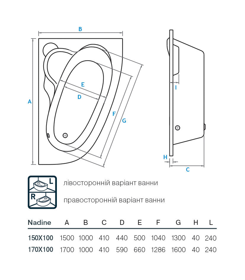 Bathtub Nadine 150x100 L