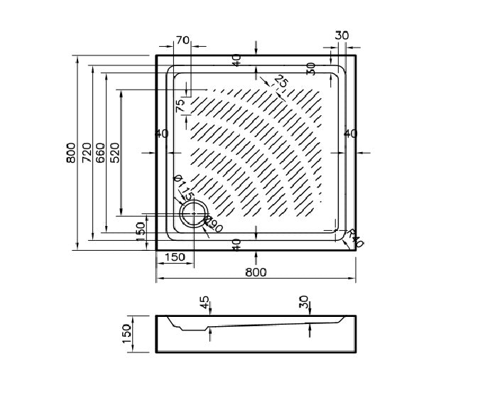 Round plato de ducha acrílico 80x80 cuadrado