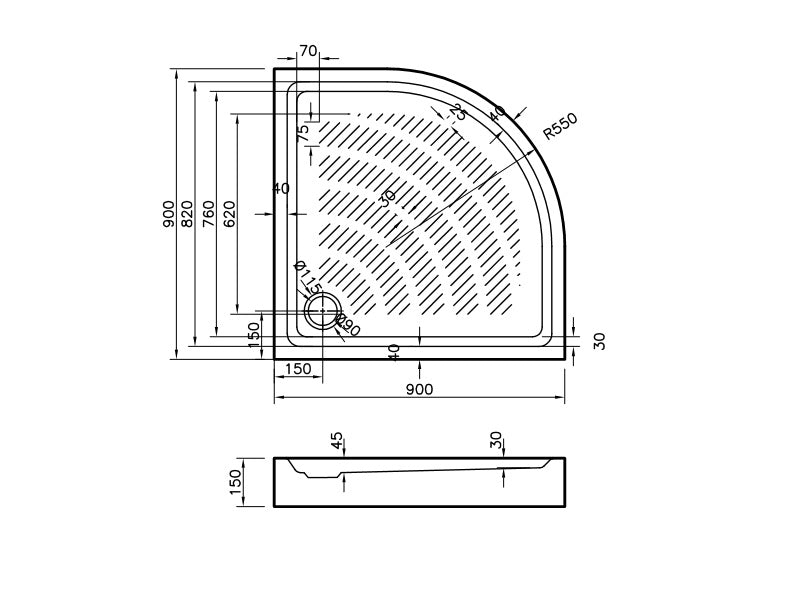 Round acrylic shower tray 90x90, quadrant