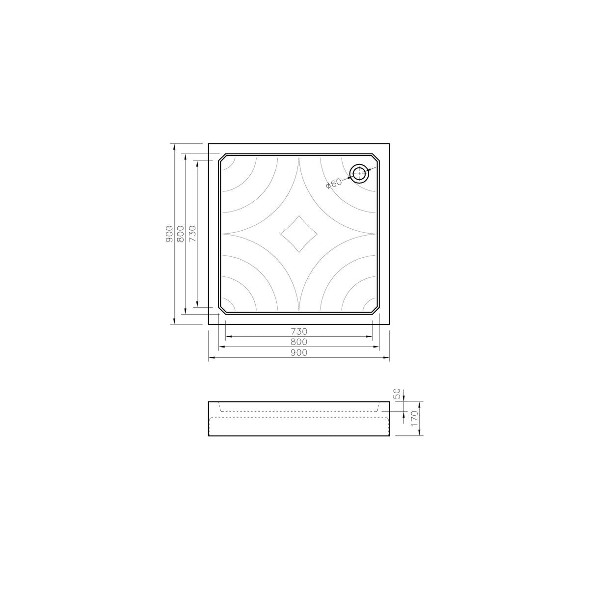 Grace acrylic shower tray 90x90, square
