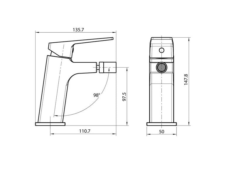 Neon Cube grifo monomando para bidé de 25 mm