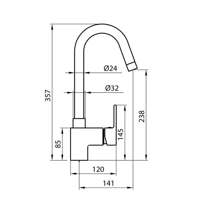 Round Arc grifo monomando para cocina de 35 mm