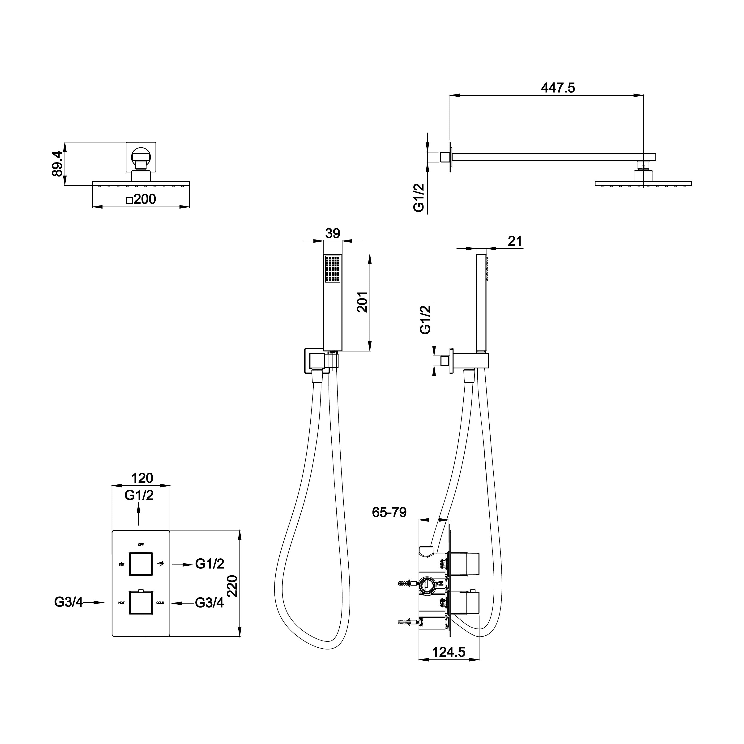 Sprchový sloup s termostatem podomítkový