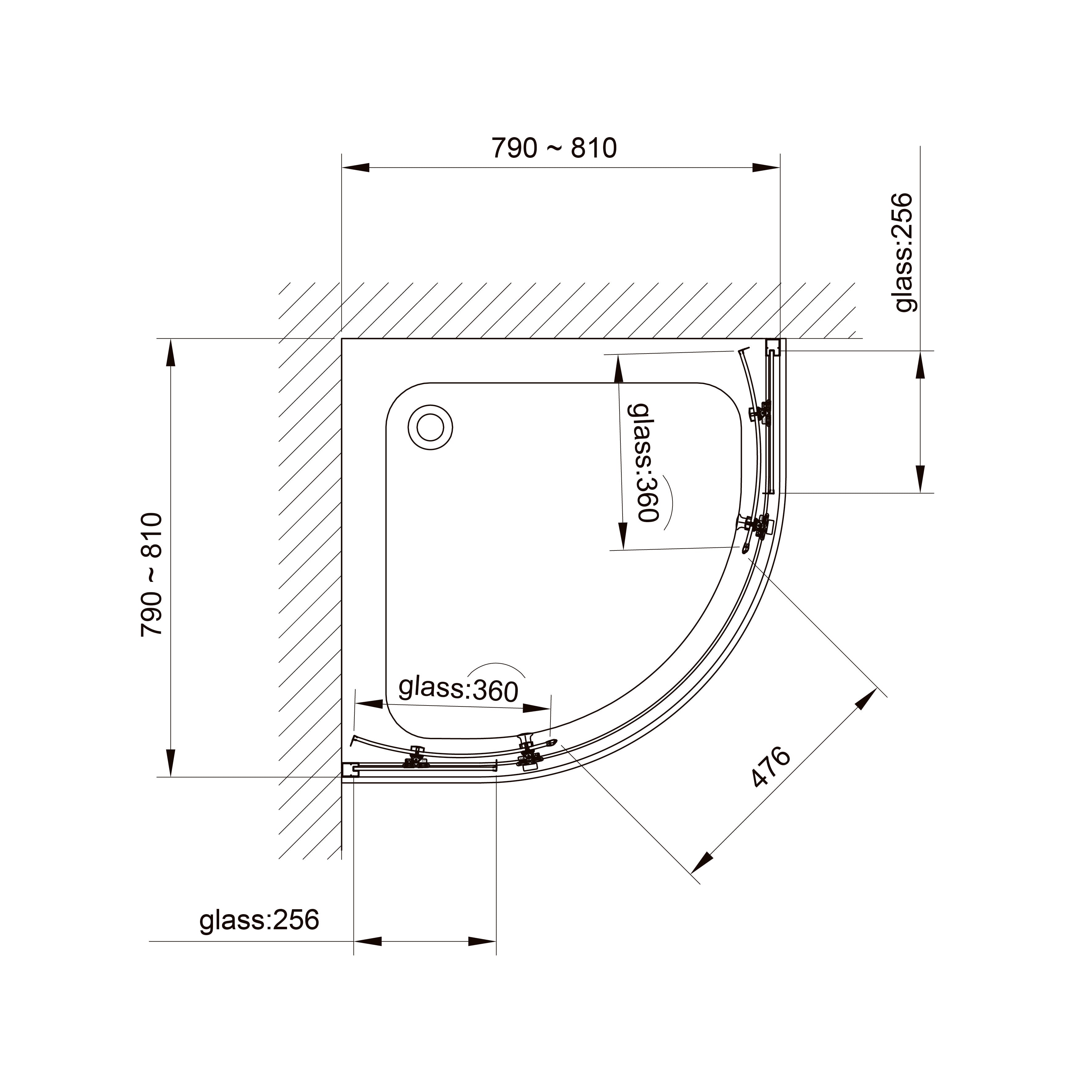 R80RGB Round quadrant shower enclosure, black, 800x800x1900mm, grape glass