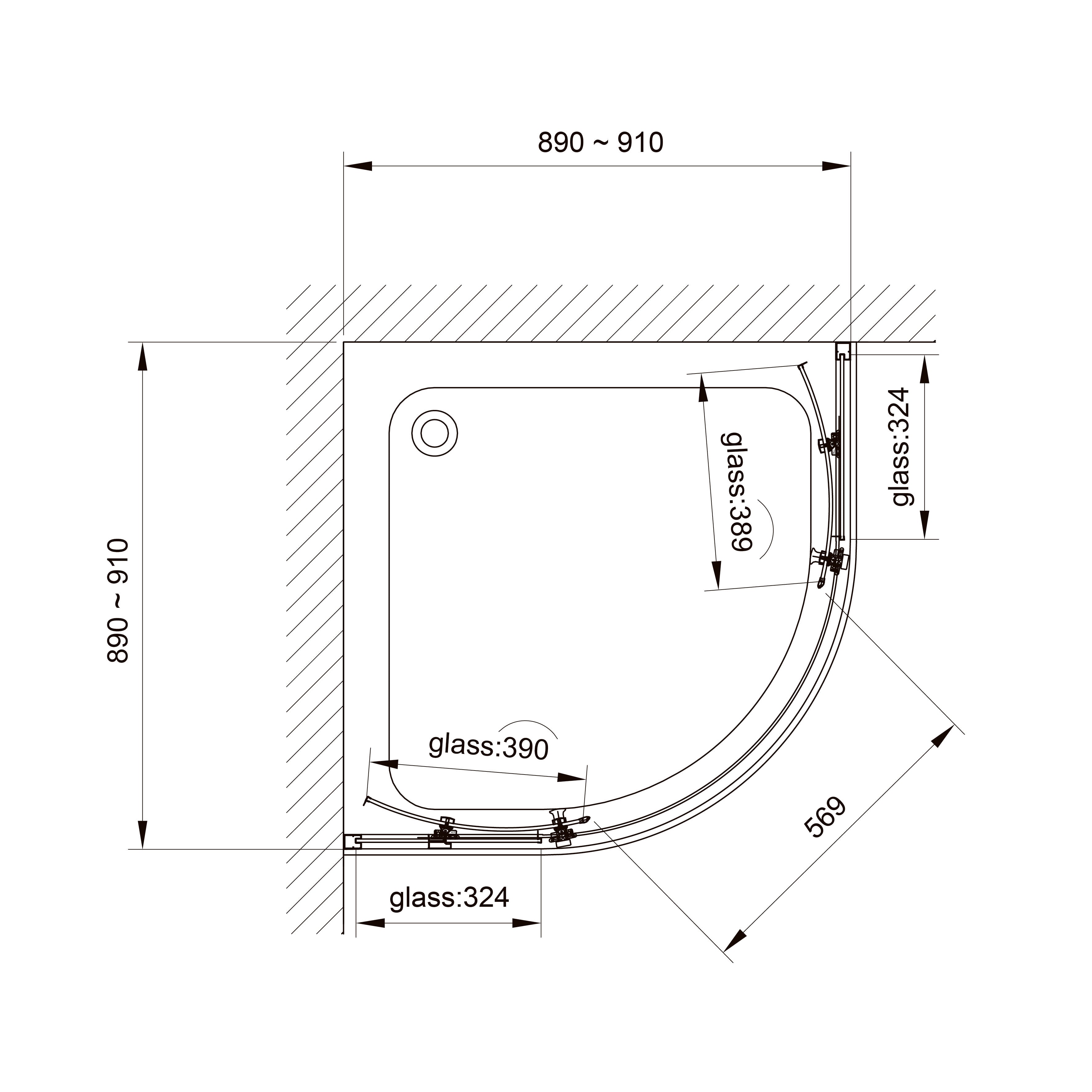R90RG ROUND quadrant shower enclosure 900x900x1900 mm, grape glass