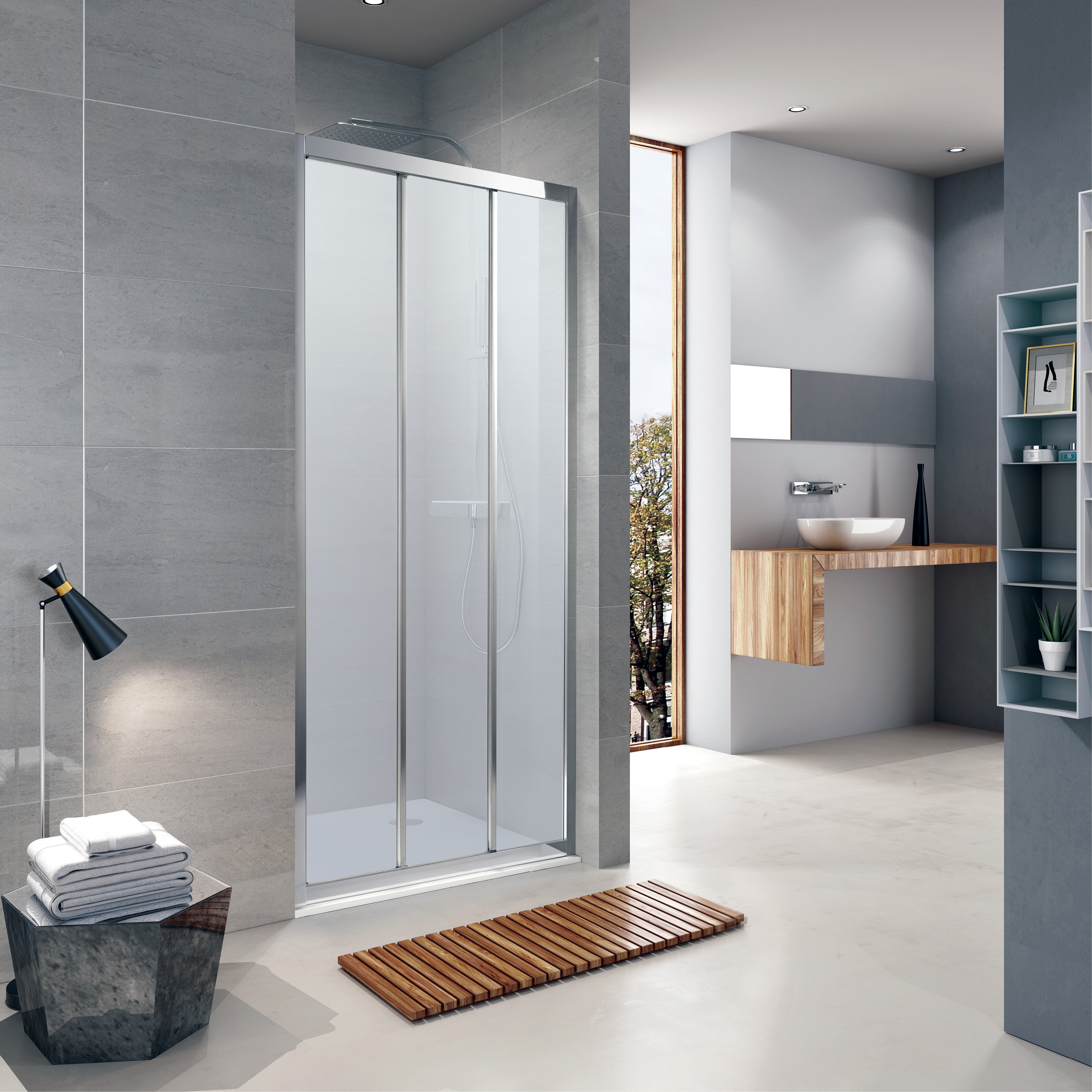 TT90G Puerta de ducha Trend de tres secciones 900x1900 mm, cristal grape