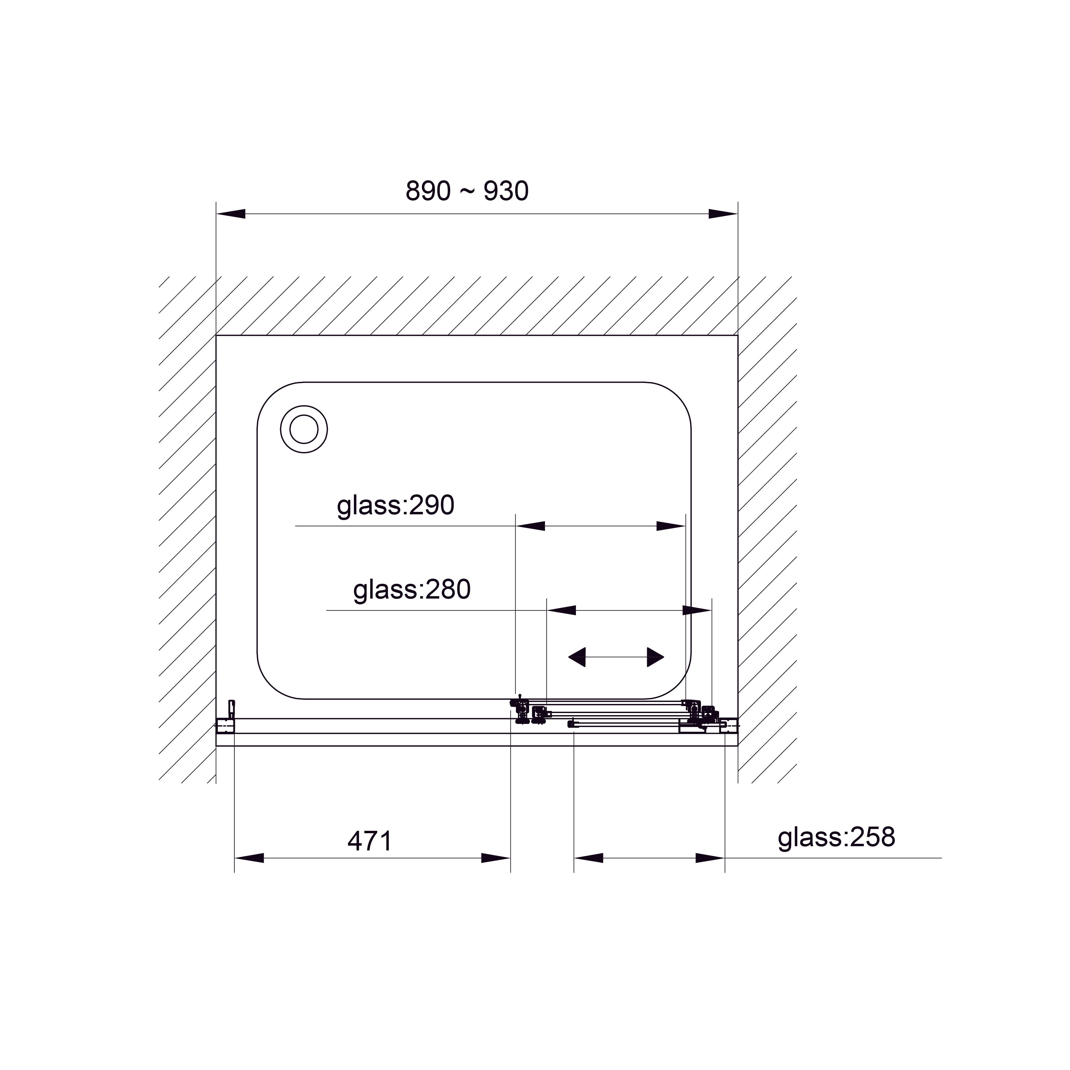 TT90C Puerta de ducha de tres secciones 900x1900 mm, cristal clear