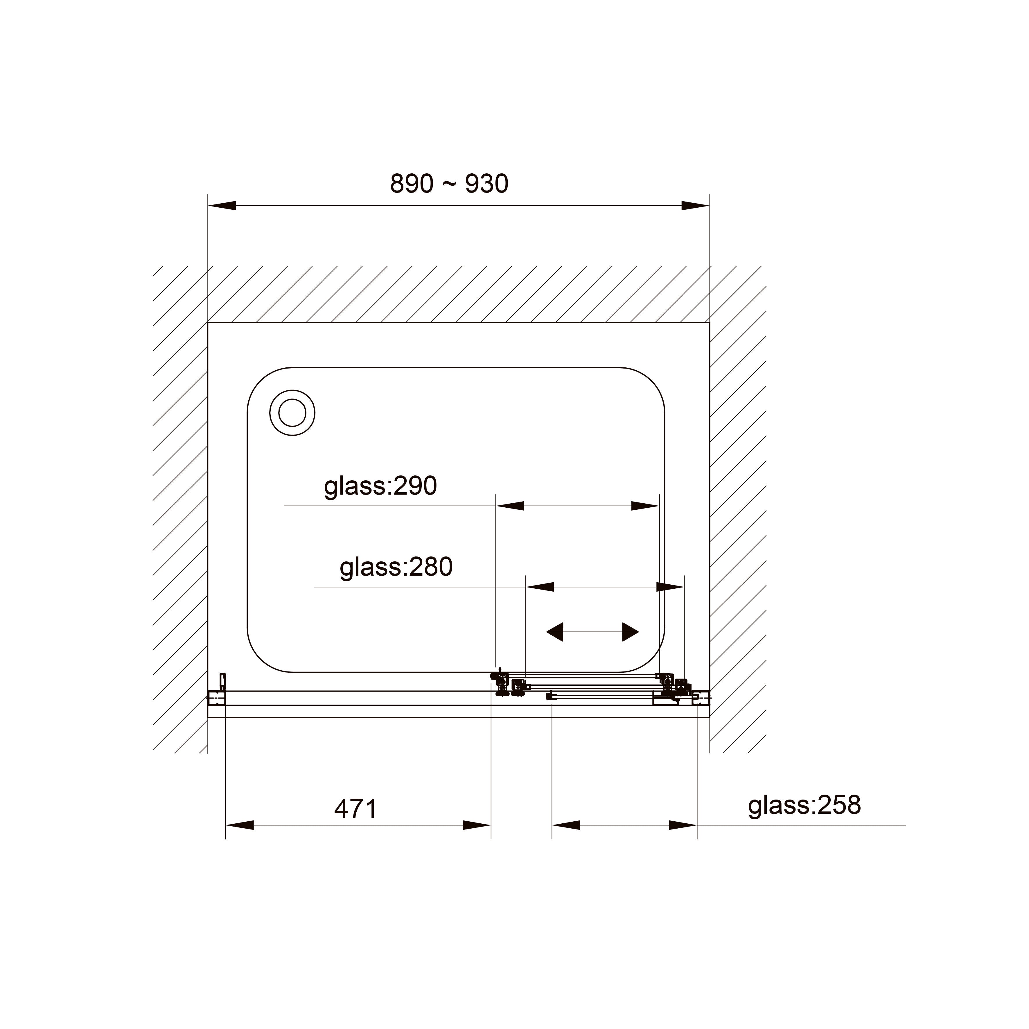 TT90C Puerta de ducha de tres secciones 900x1900 mm, cristal clear