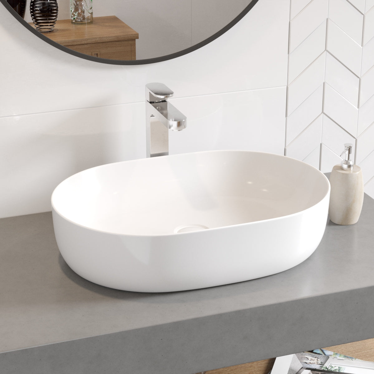 Round countertop washbasin 600x415 mm