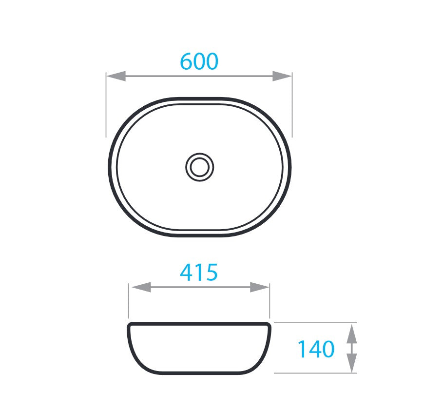 Round countertop washbasin 600x415 mm