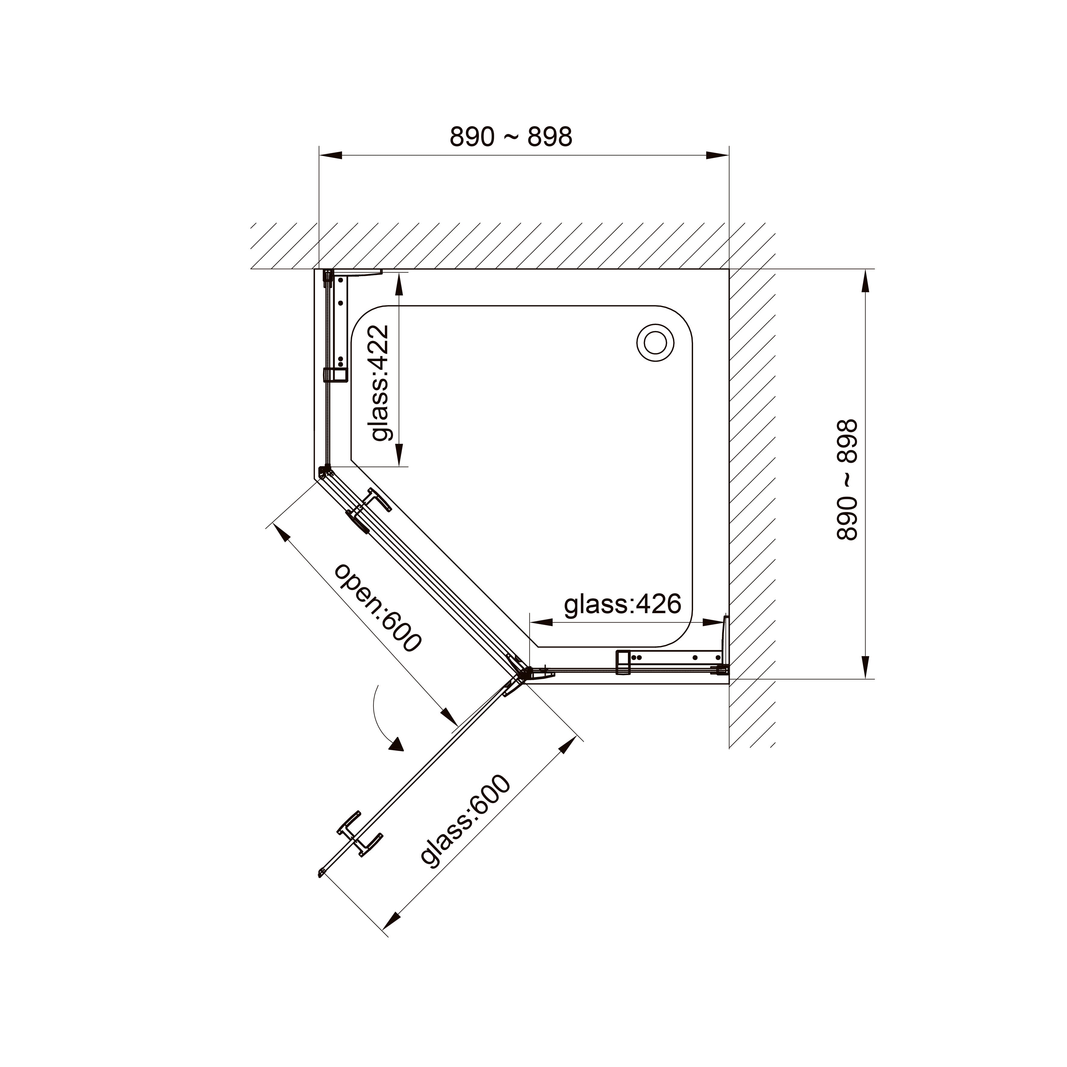 N90PC Cabina de ducha Neon pentagonal Cromo 900x900x1950 mm cristal clear 8 mm (2 partes)