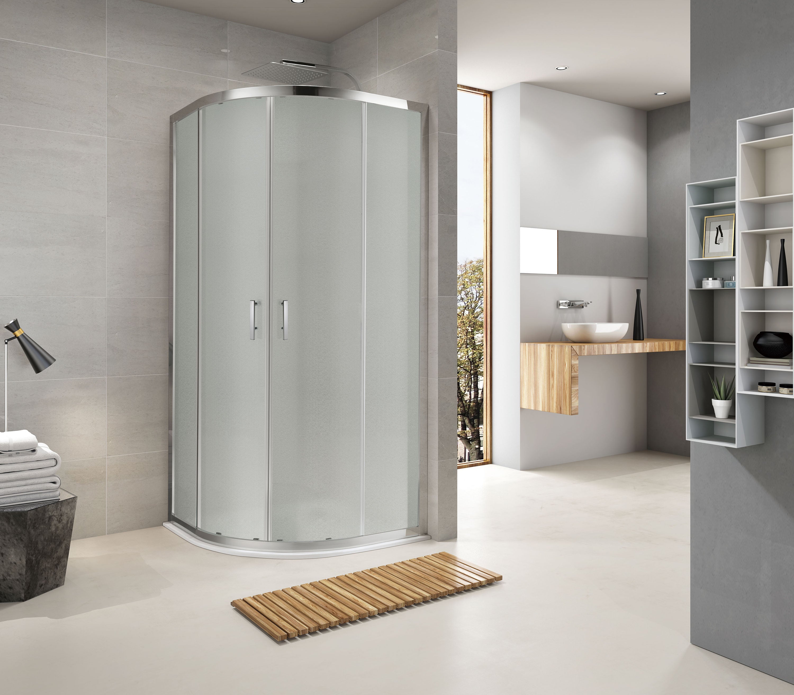 R90RG ROUND quadrant shower enclosure 900x900x1900 mm, grape glass