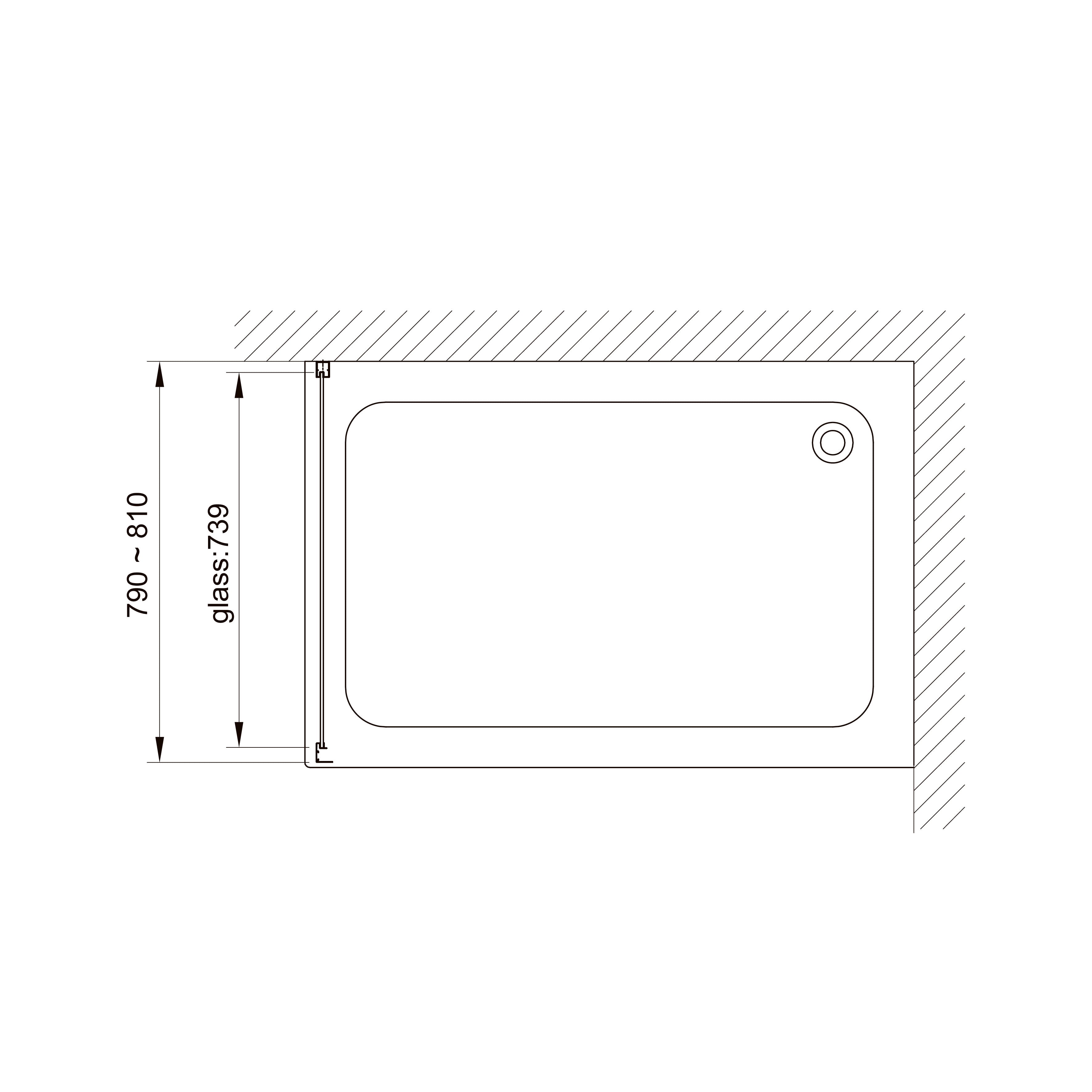 S80GB Panel fijo negro 800x1900 mm, cristal grape