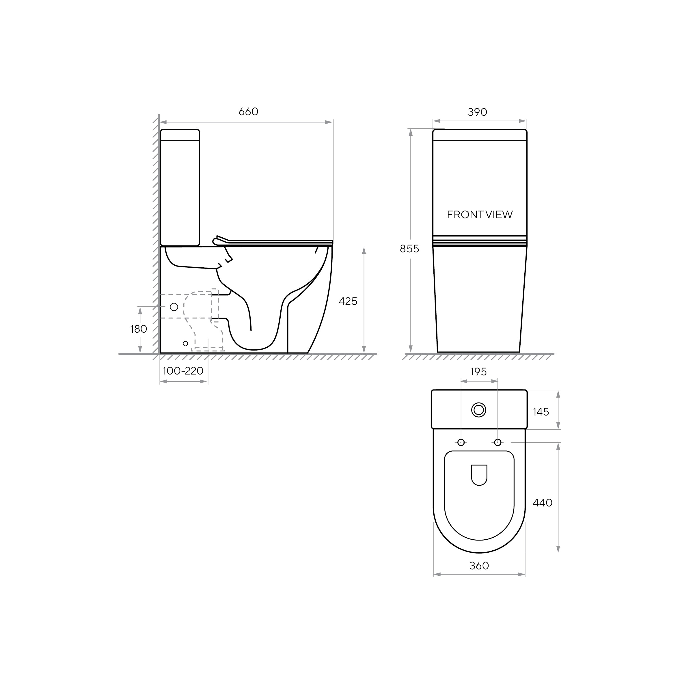 Round Compact: floor-standing toilet with Soft-close seat + cistern