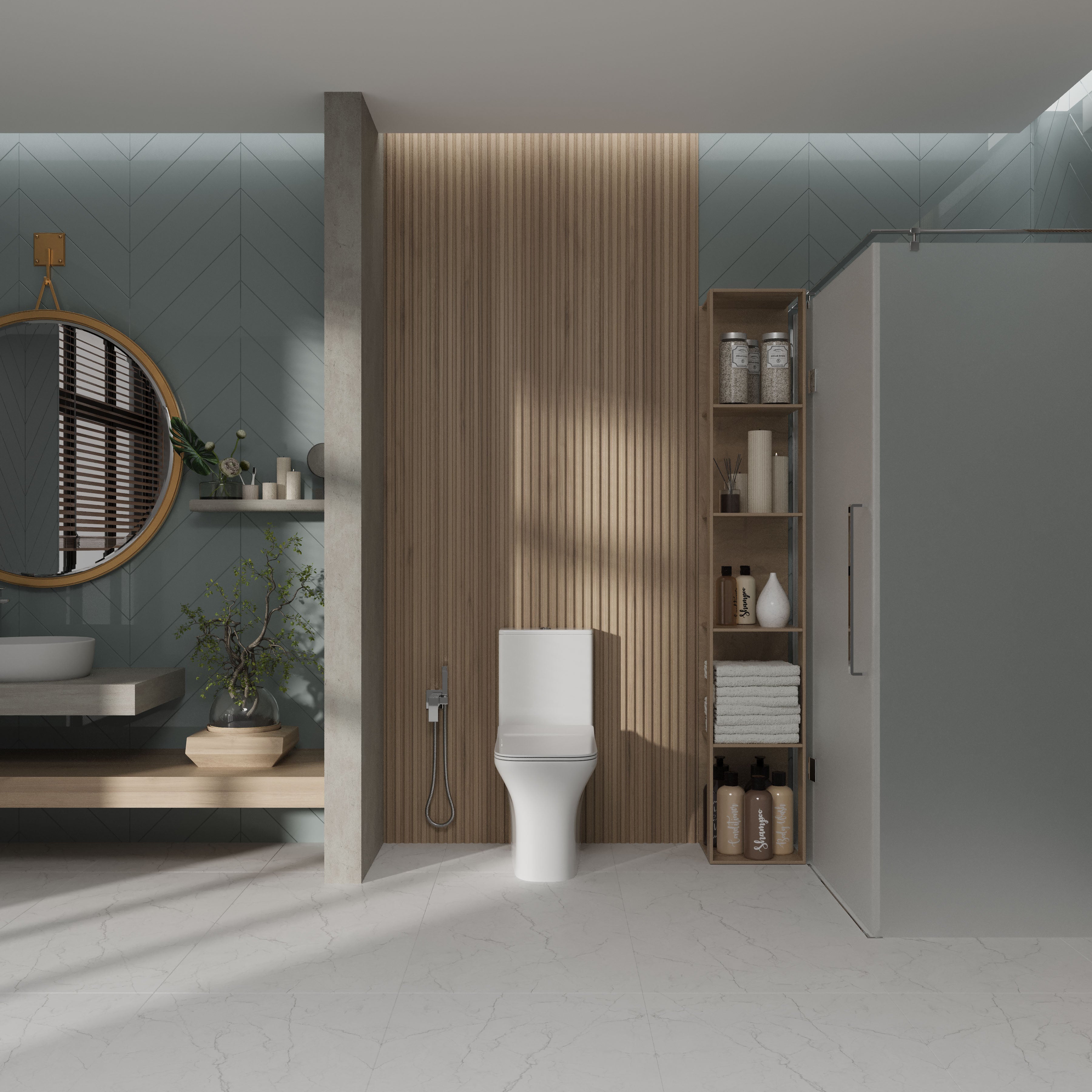 TREND Compacto: inodoro de pie con asiento Soft-close + cisterna (descarga Rimless) 