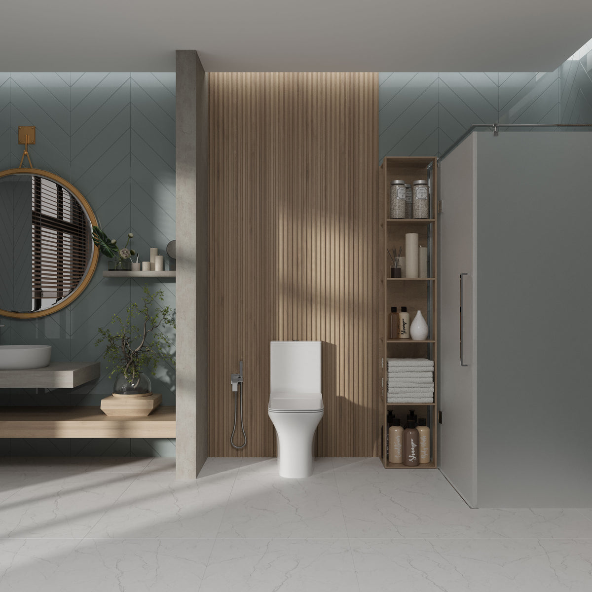 TREND Compacto: inodoro de pie con asiento Soft-close + cisterna (descarga Rimless) 