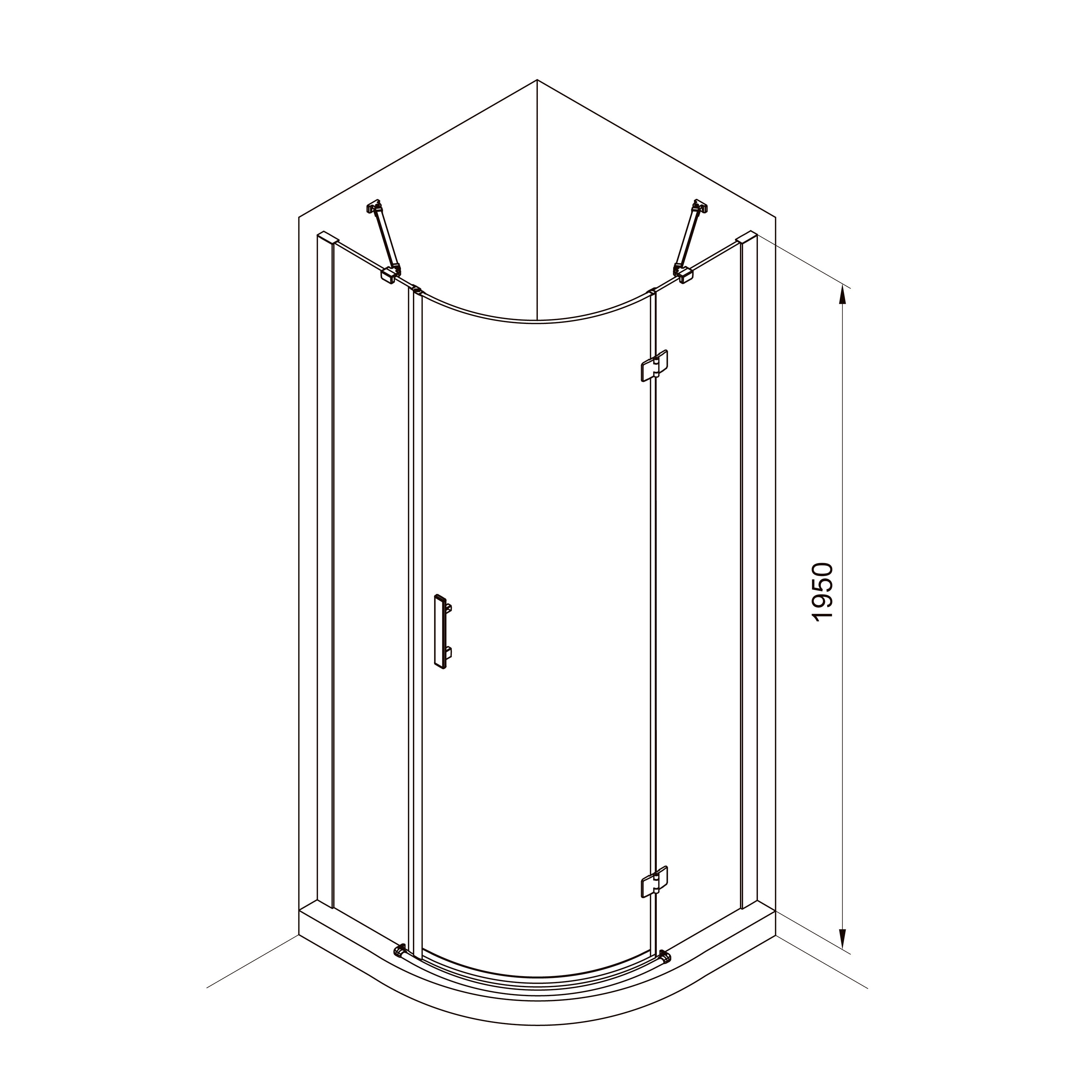 K90RC-1 Cabina de ducha Kvadro semicircular 900x900x1950 mm cristal clear