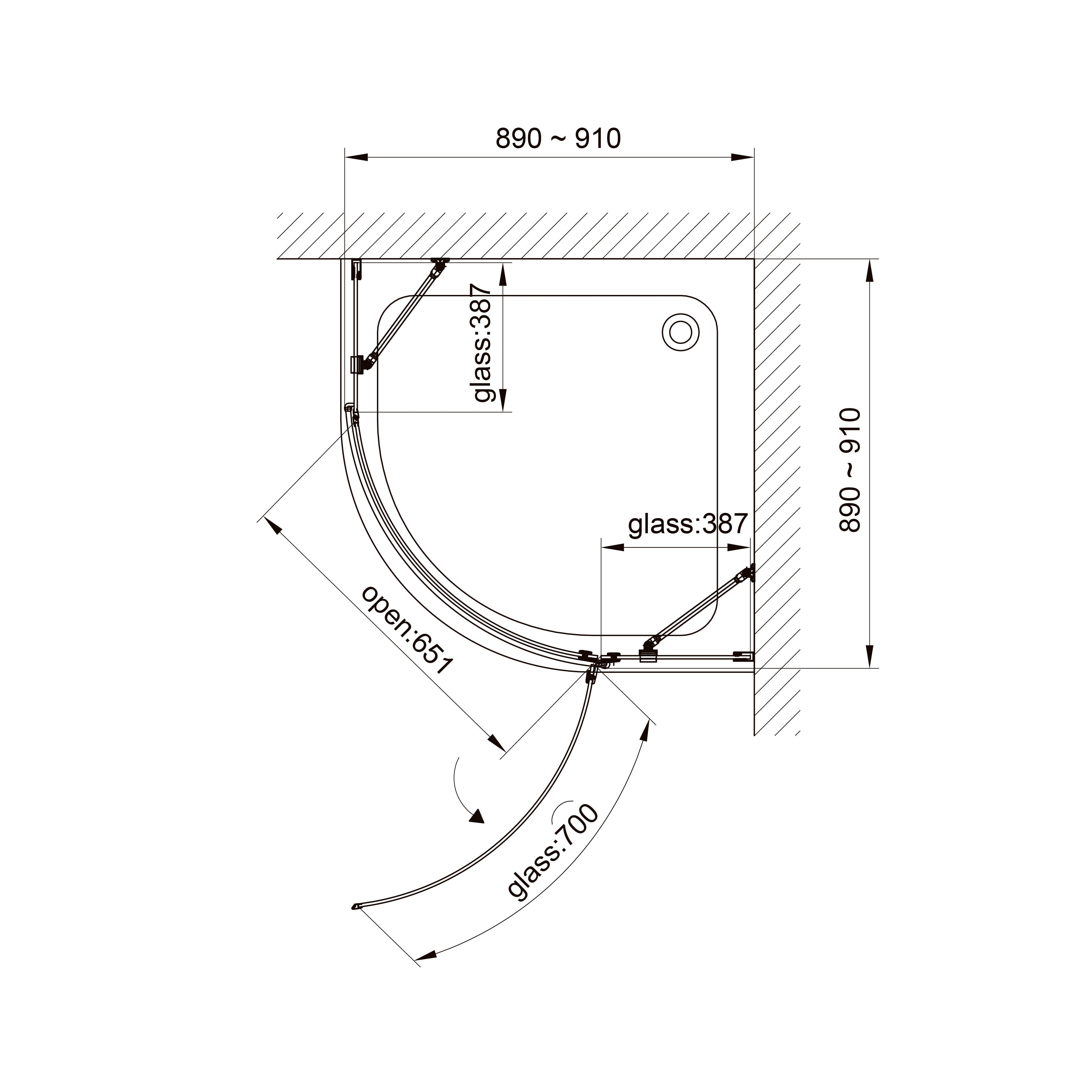 K90RC-1 Cabina de ducha Kvadro semicircular 900x900x1950 mm cristal clear