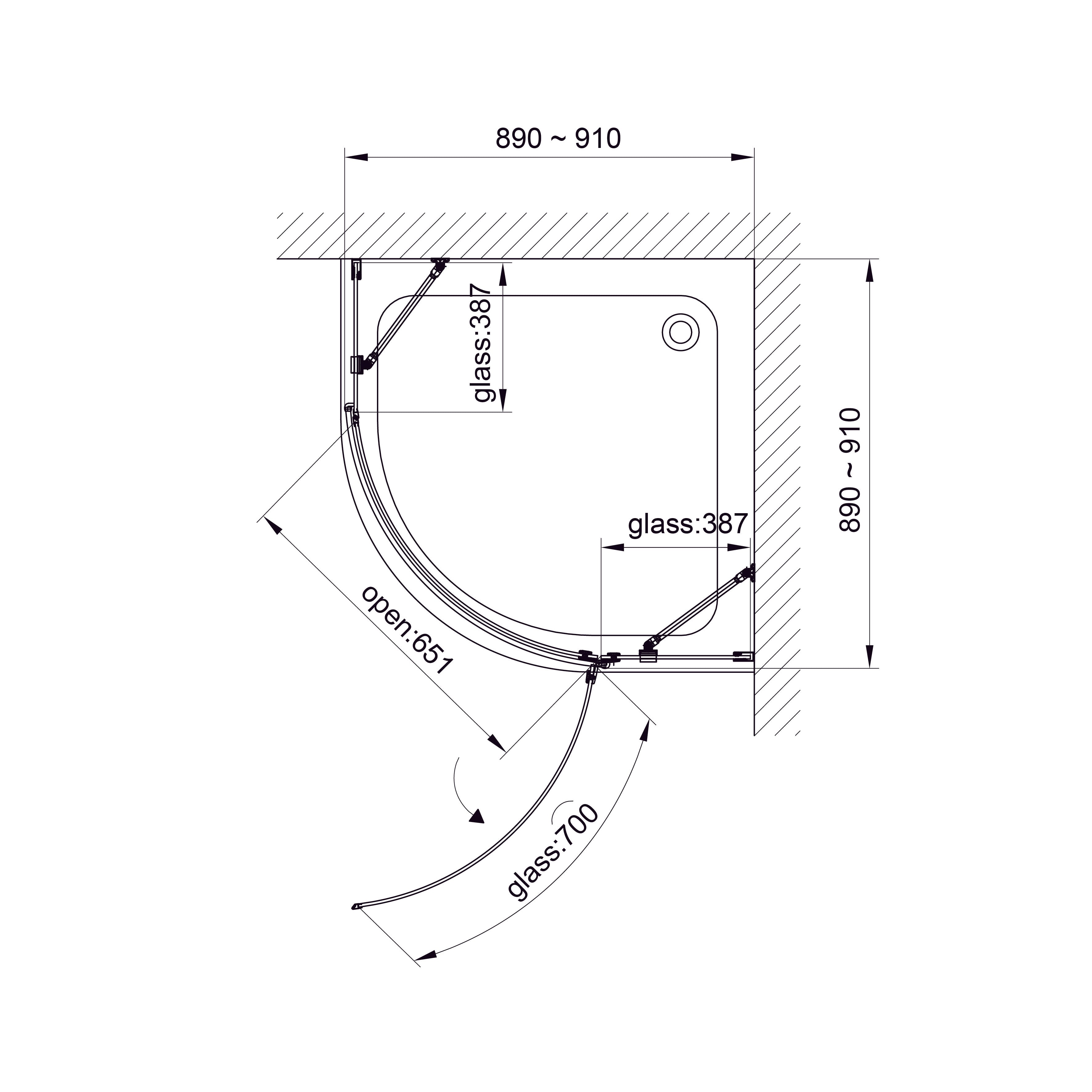 K90RC-1 Душова кабіна KVADRO напівкругла 900x900x1950 мм скло прозоре
