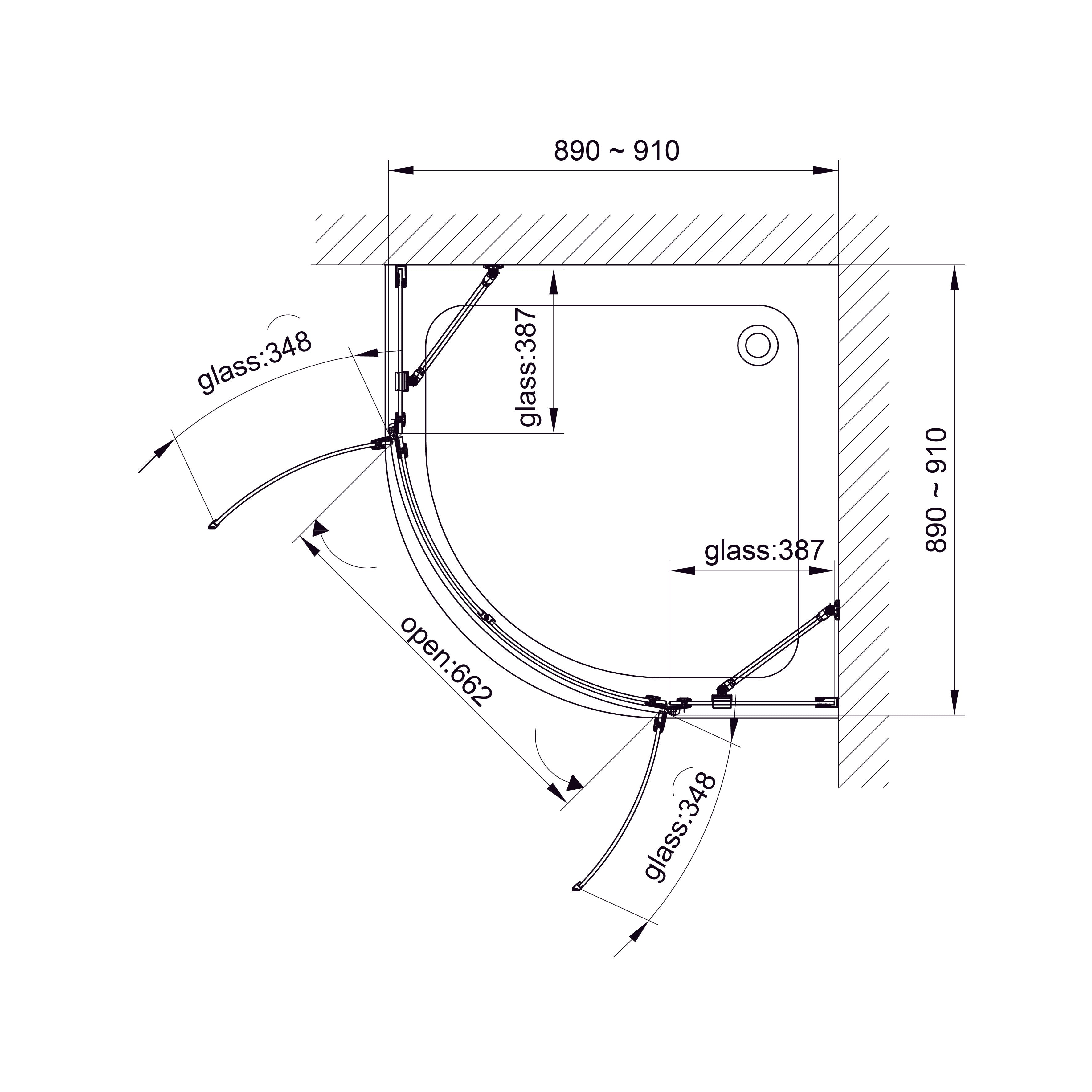 K90RC-2 Душова кабіна KVADRO напівкругла 900x900x1950 мм скло прозоре
