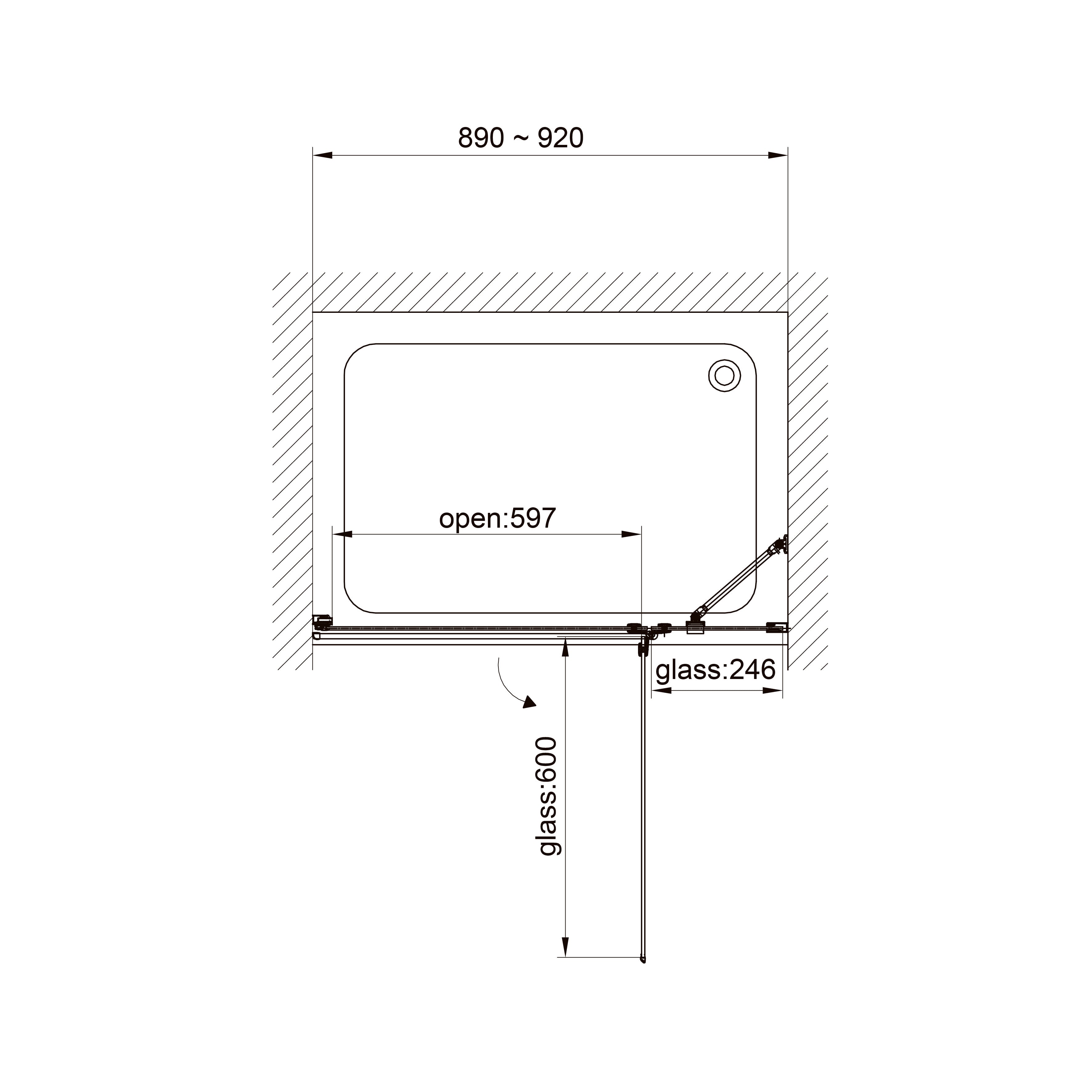 K90DC Puerta de ducha Kvadro 900x1950 mm cristal clear