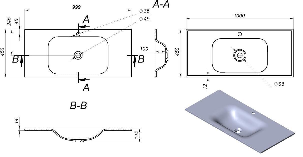 Konzolová skříňka bílá s umyvadlem Trend 100 cm