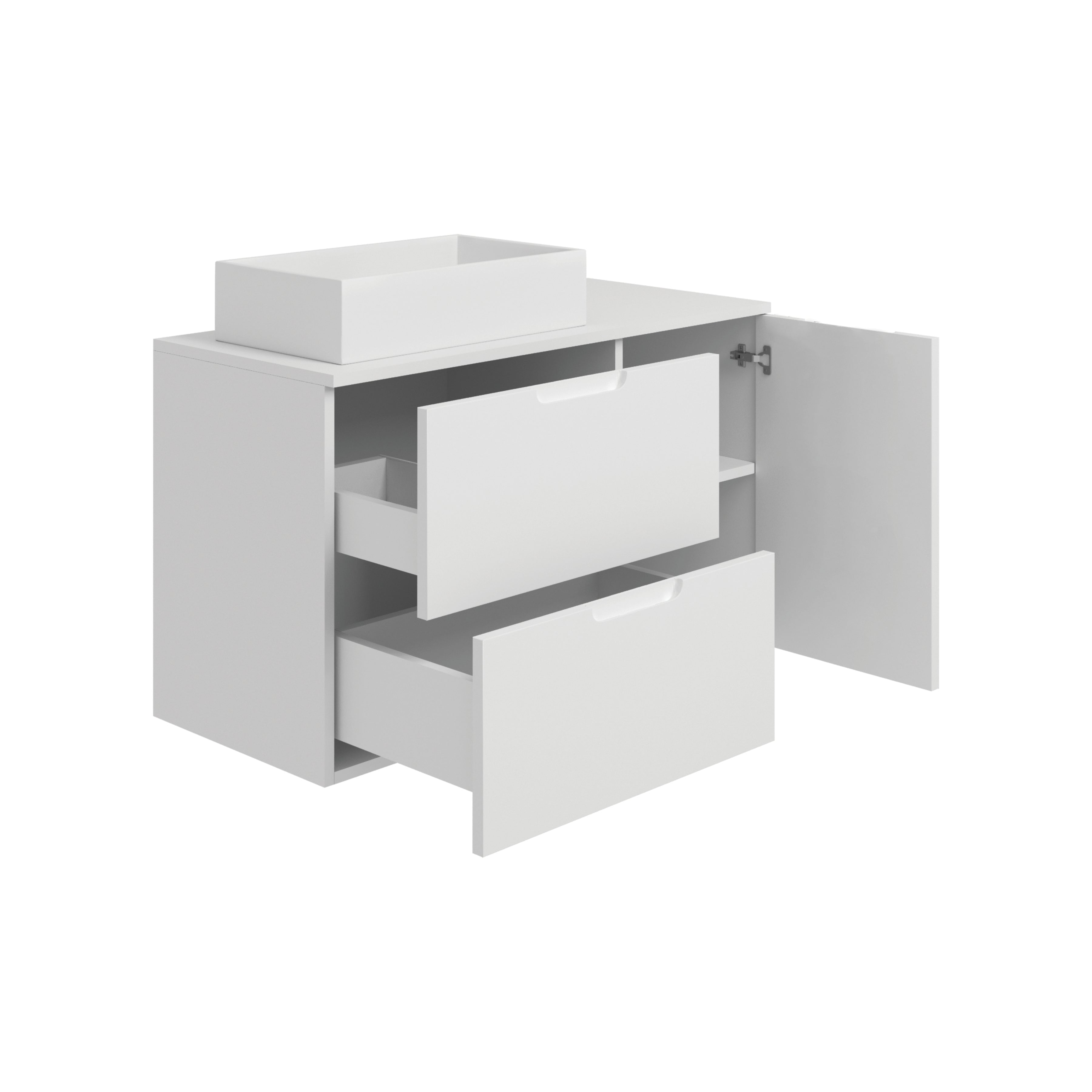 Konzolová skříňka bílá se dvěma zásuvkami a košem na prádlo Aqua New