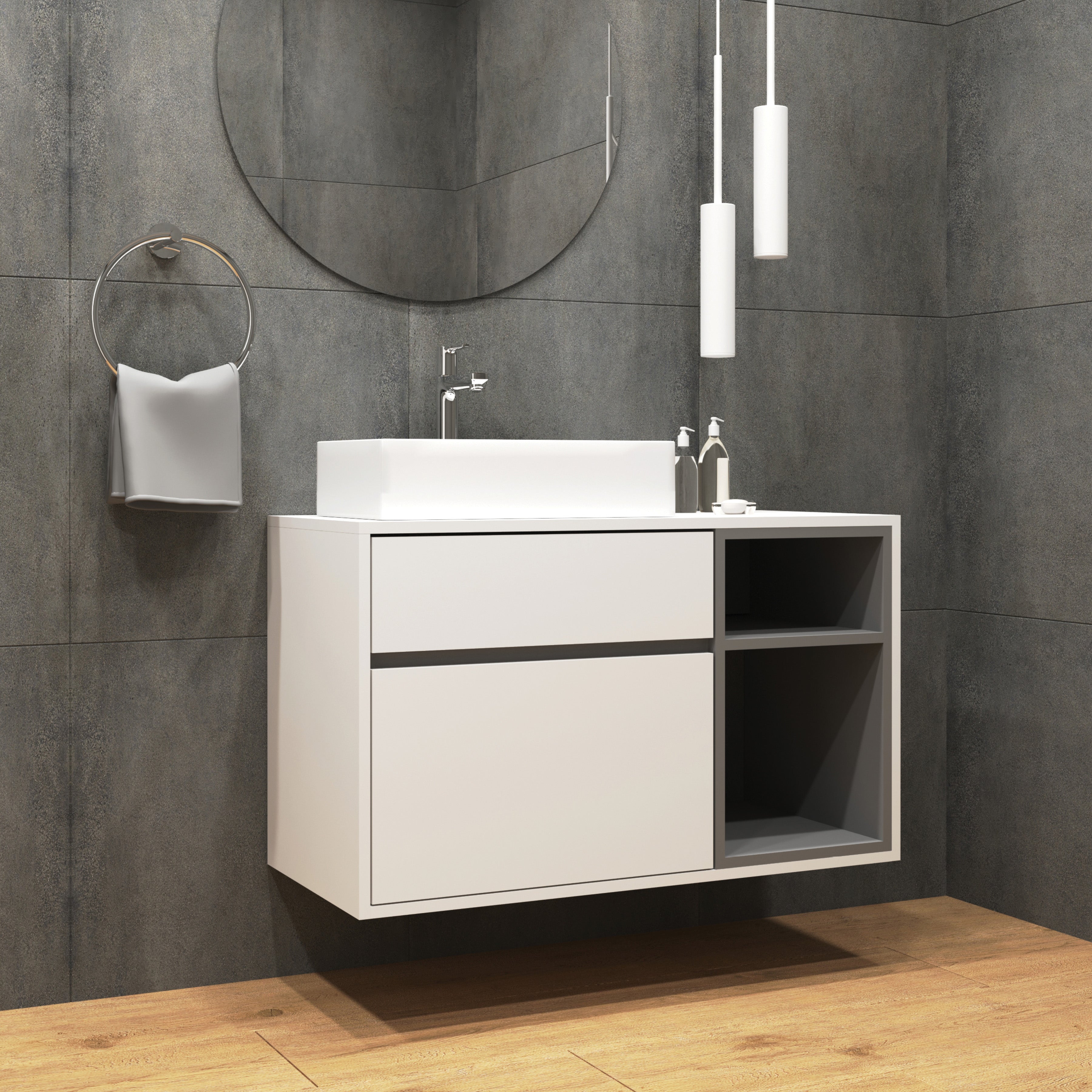 Kvadro New 75 cm Kombinierter Wandhängender Unterschrank mit zwei Schubladen und Kvadro Waschbecken 50 cm