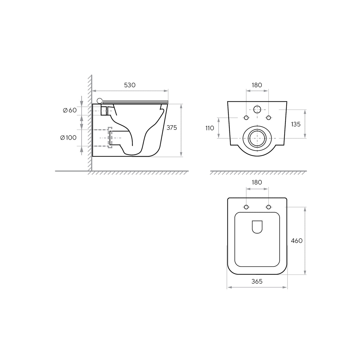 Kvadro Start wall-hung toilet with Soft-close seat, Tornado flush