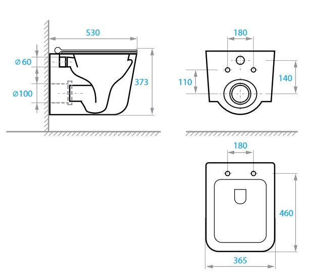 Kvadro Start wall-hung toilet with Soft-close seat, Tornado flush